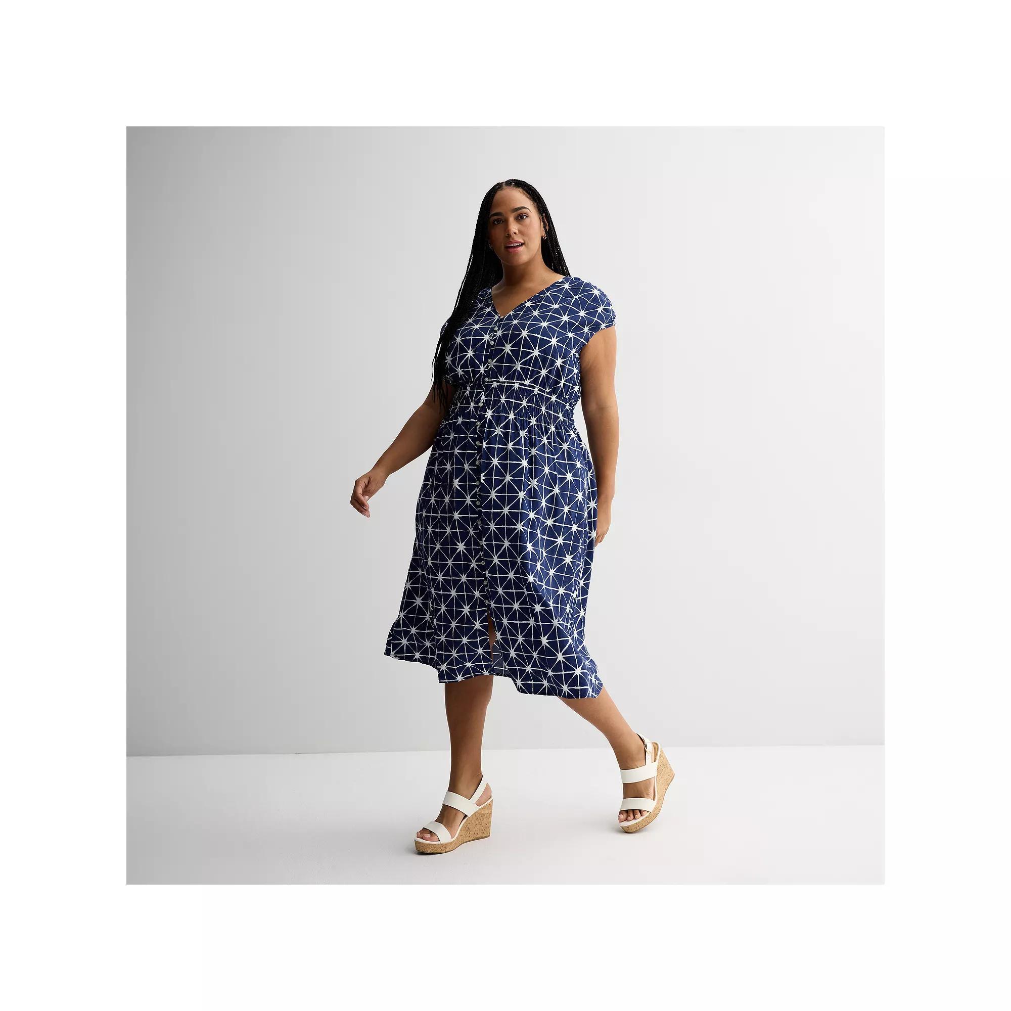 Plus Size Sonoma Goods For Life® Smocked Button-Through Midi Dress, Women's, Size: 1XL, Pink Painted Floral Product Image