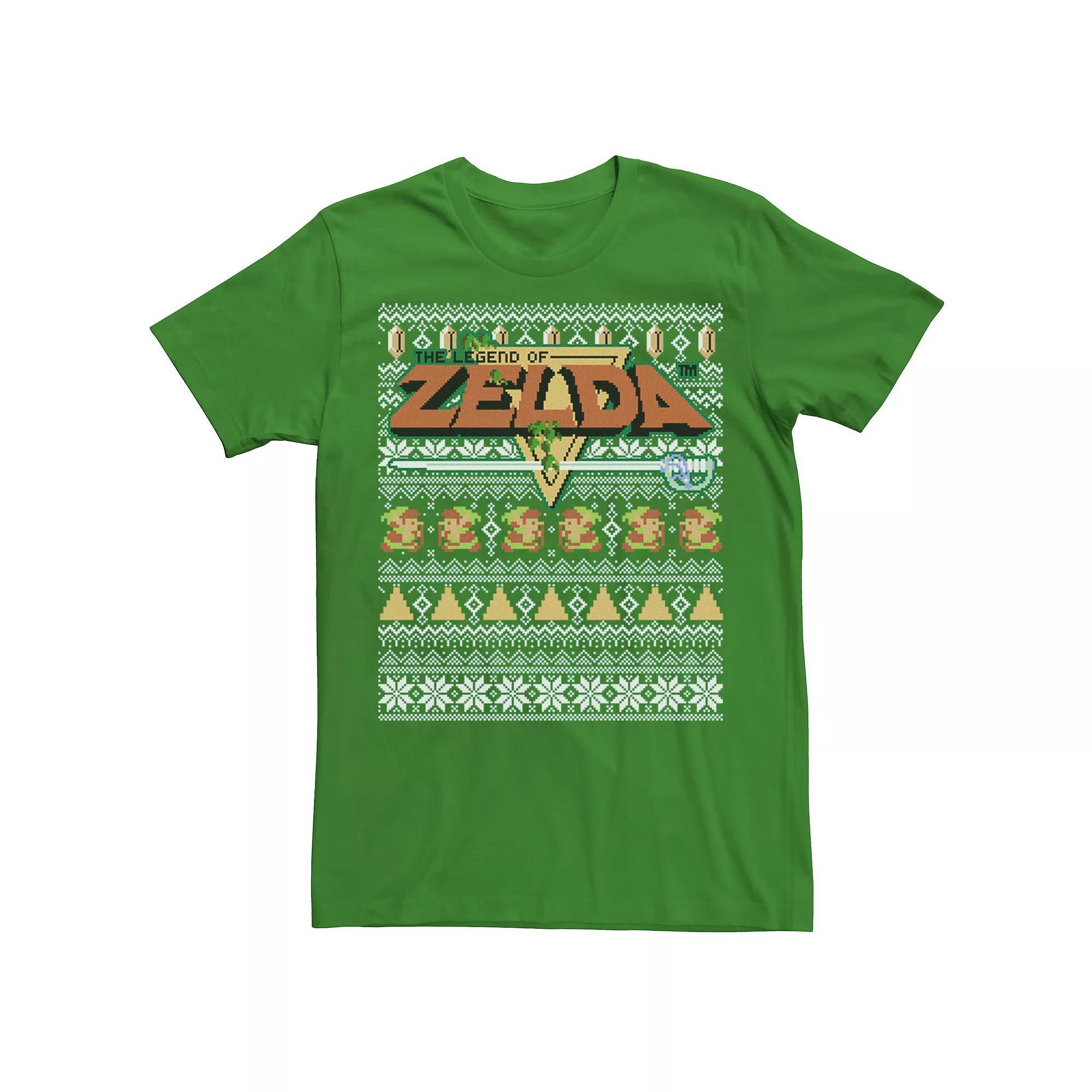 Men's Nintendo Legend Of Zelda 8-Bit Ugly Holiday Sweater Graphic Tee, Size: Small, Kelly Product Image