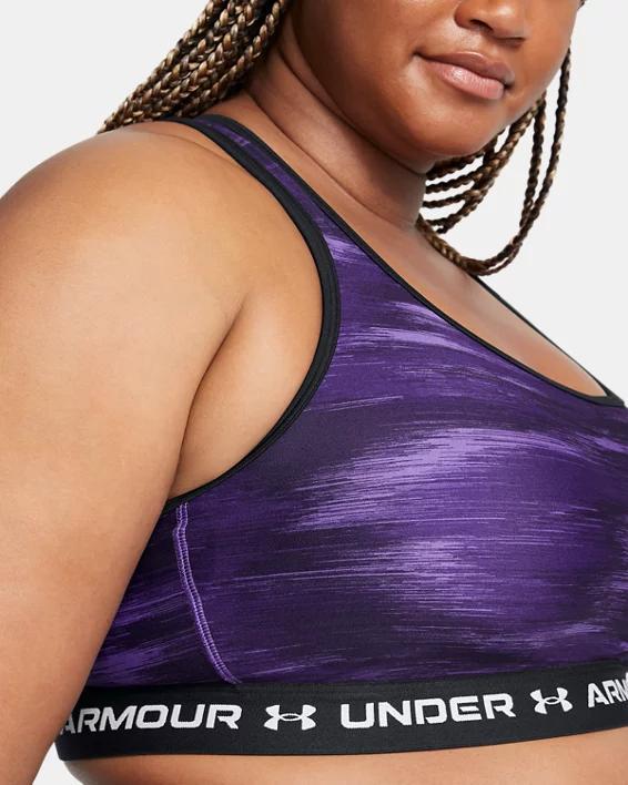 Plus Size Under Armour Crossback Mid Print Bra, Women's, Size: 3XL, Purple Product Image