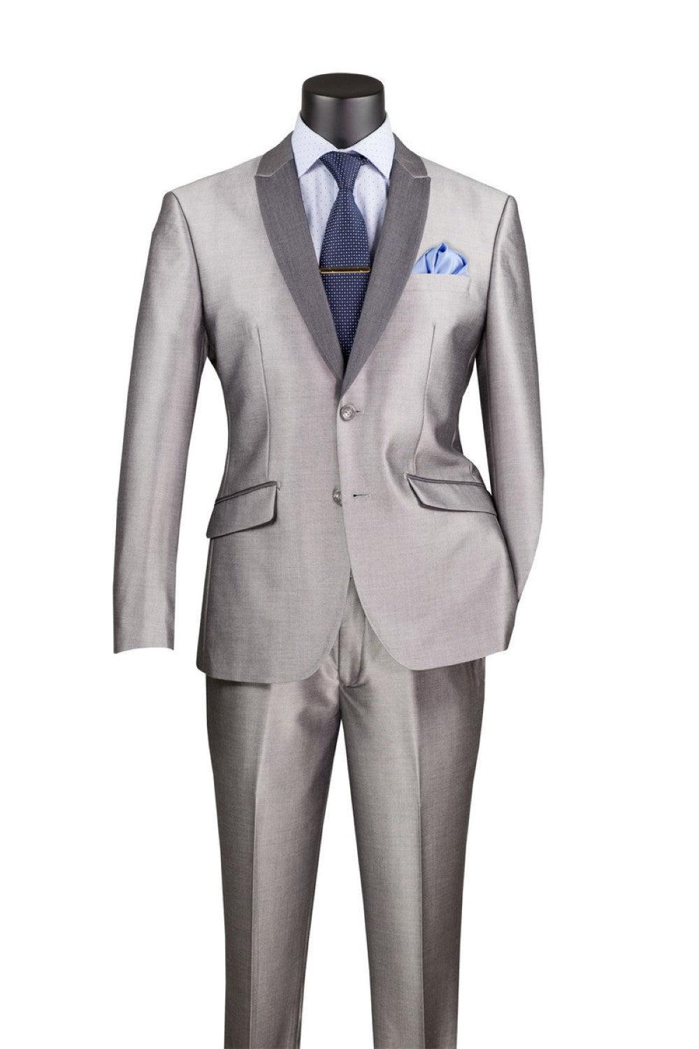 Slim Fit Shiny Sharkskin Men's 2 Piece Suit in Gray Male Product Image