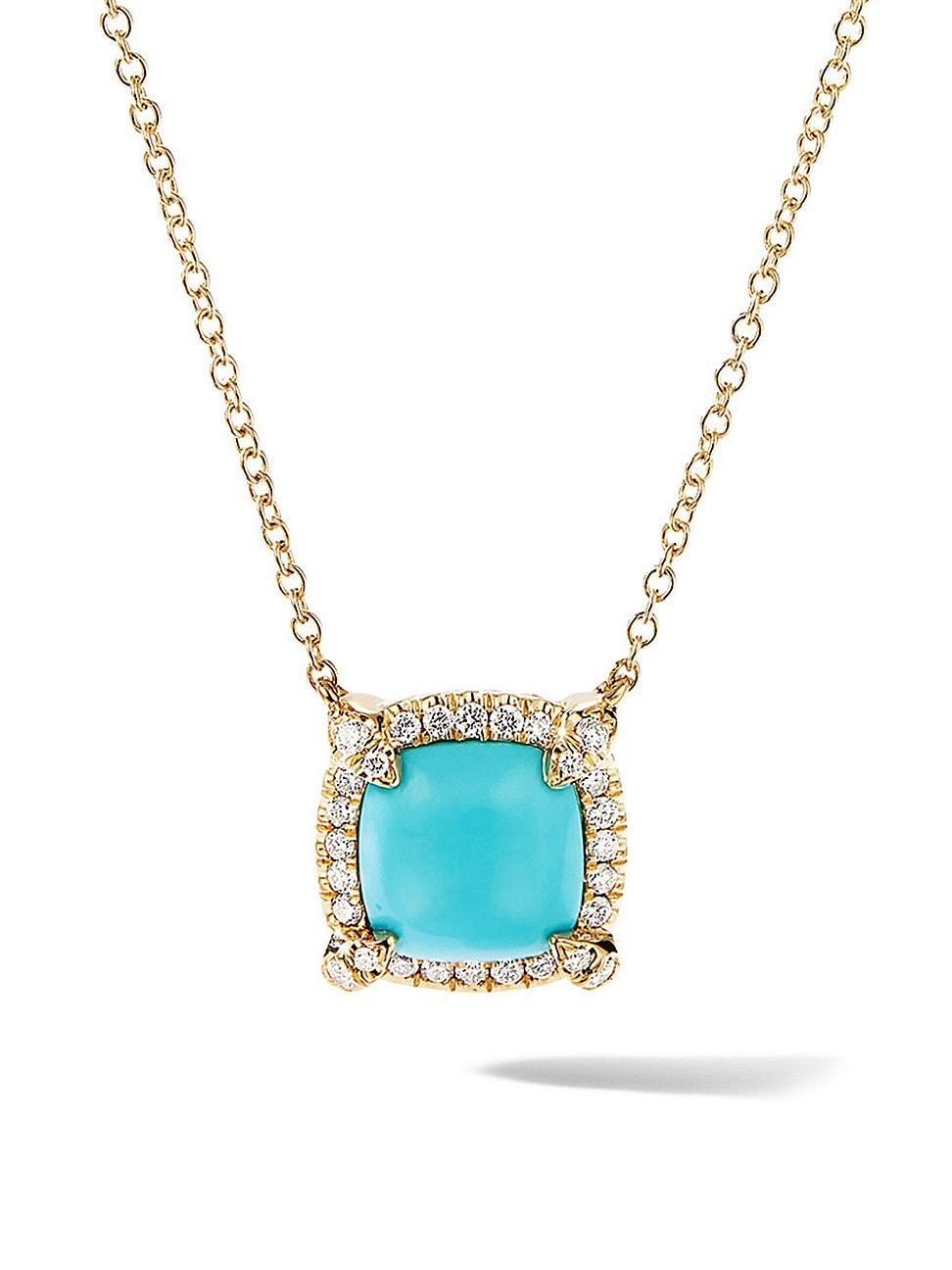 David Yurman Petite Chatelaine Pave Bezel Pendant Necklace in 18K Yellow Gold with Hampton Blue Topaz, 18 Product Image
