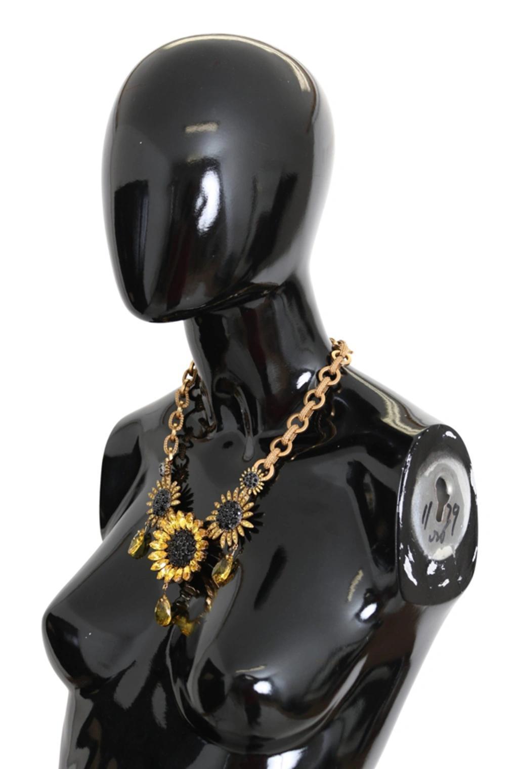 DOLCE & GABBANA Elegant Floral Crystal Statement Women's Necklace In Gold Product Image