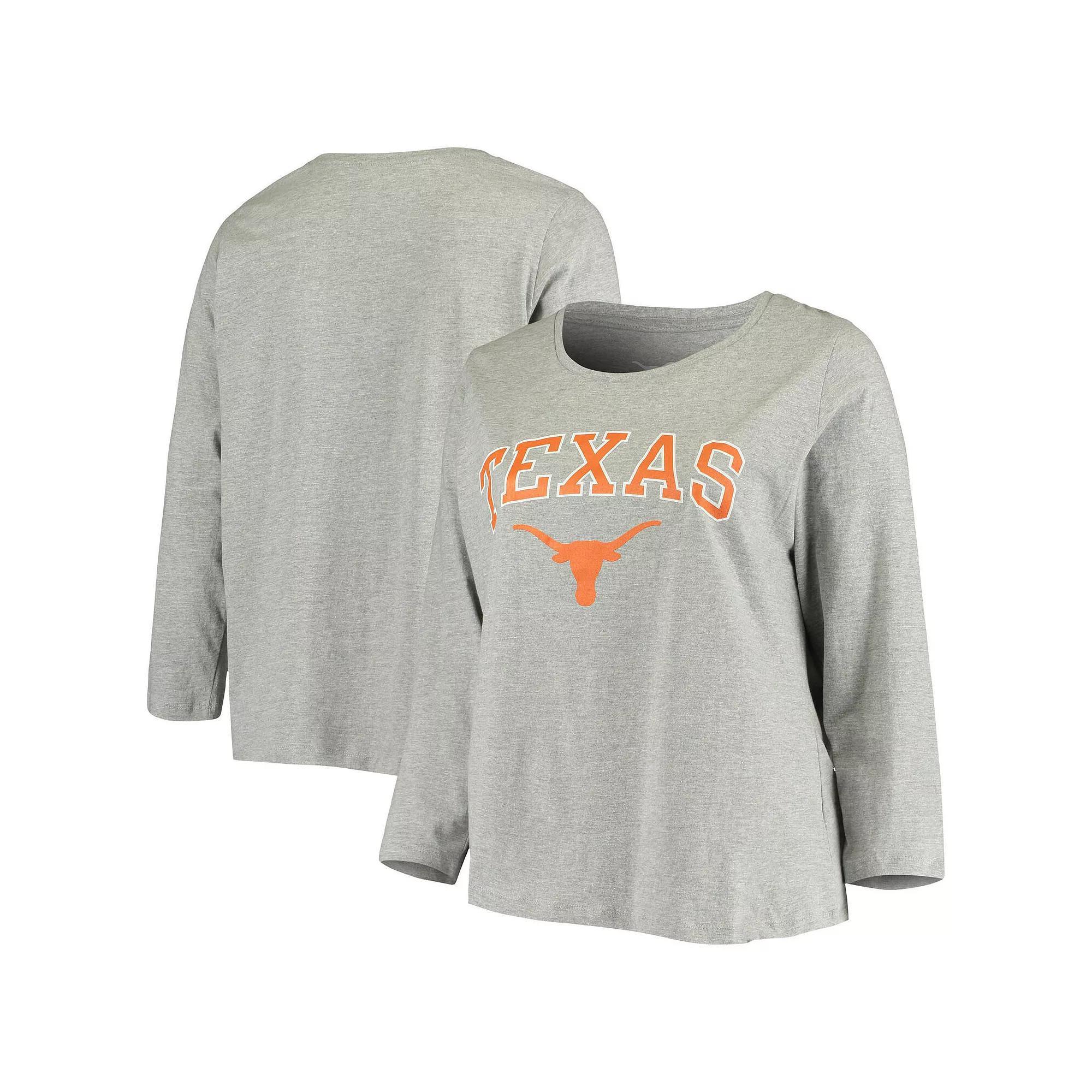 Women's Heathered Gray Texas Longhorns Plus Size Logo Long Sleeve T-Shirt, Size: 1XL, Grey Product Image