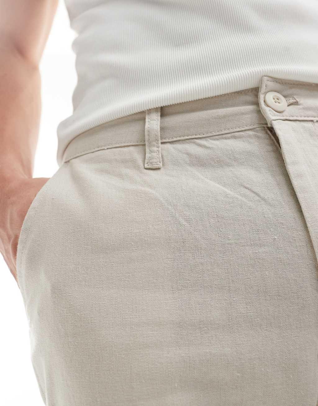 ASOS DESIGN slim linen chino pants in stone Product Image