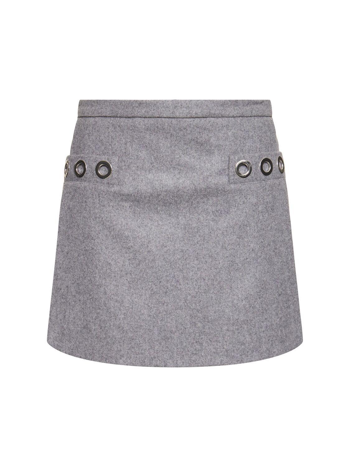 MSGM Wool Knit Embellished Mini Skirt In Grey Product Image