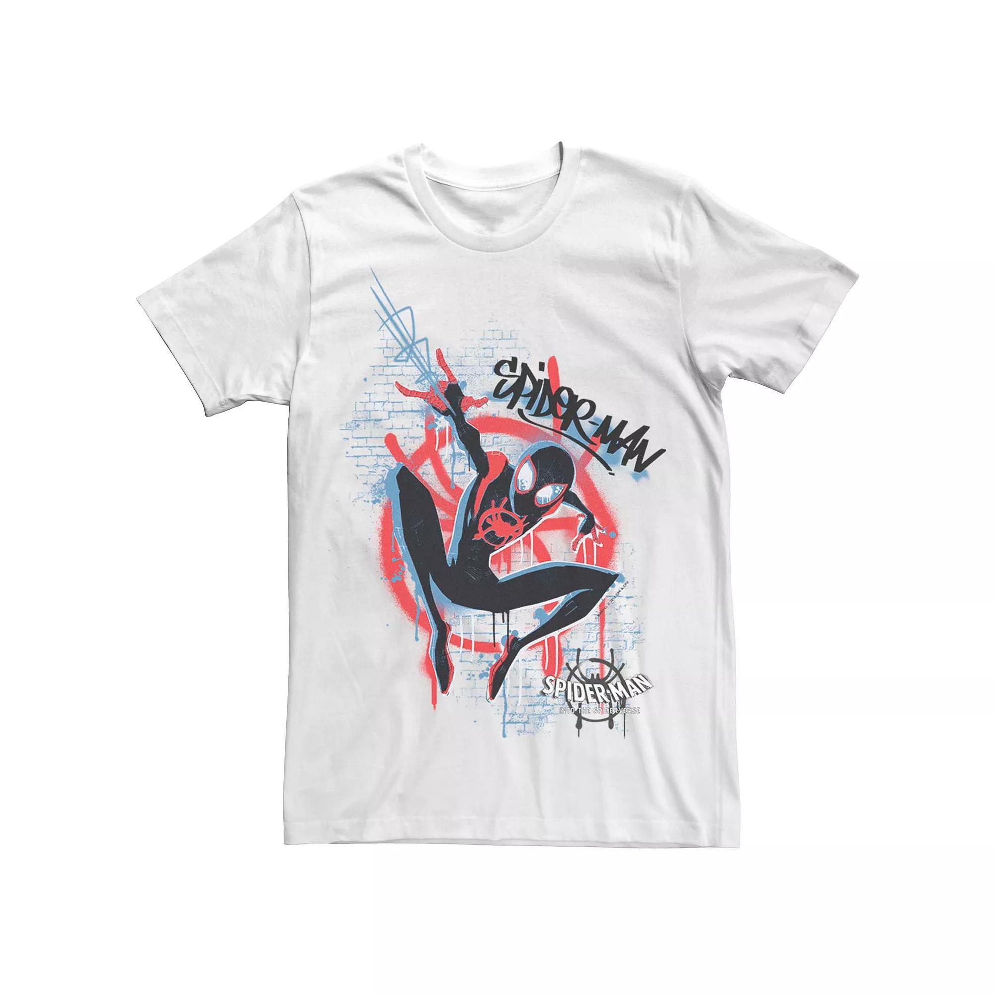 Men's Marvel Spider-Man Into The Spiderverse Miles Spray Paint Logo Tee, Size: Medium, White Product Image