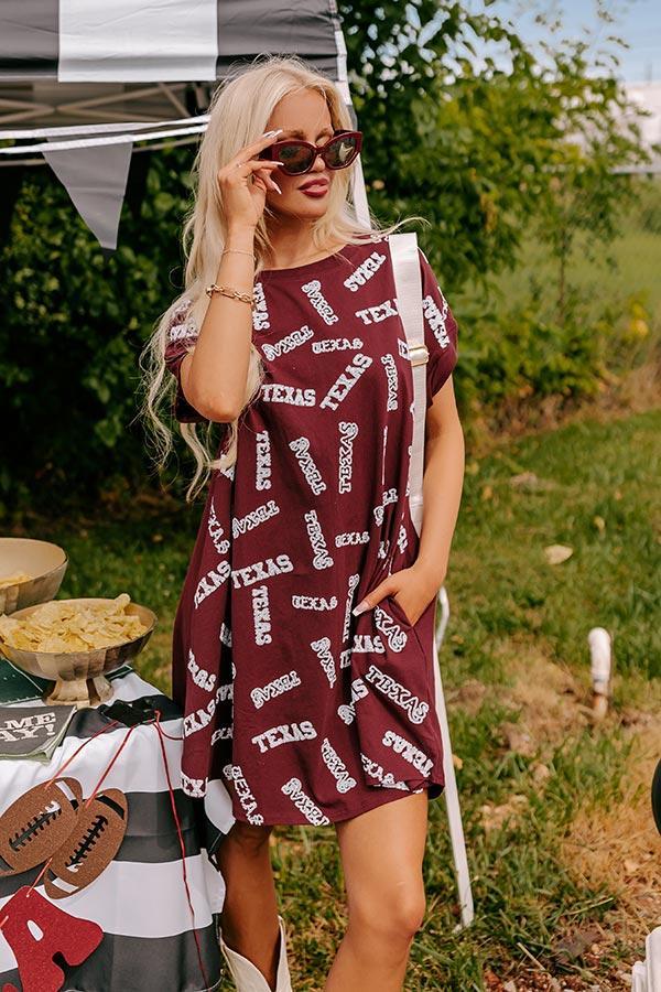 School Spirit Sequin Embroidered Mini Dress in Texas Maroon Product Image