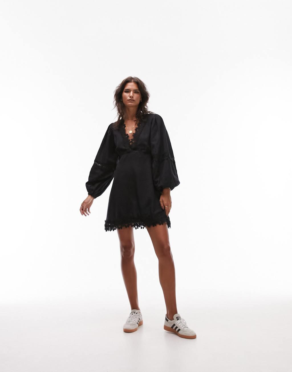Topshop v-neck lace mini tea dress Product Image
