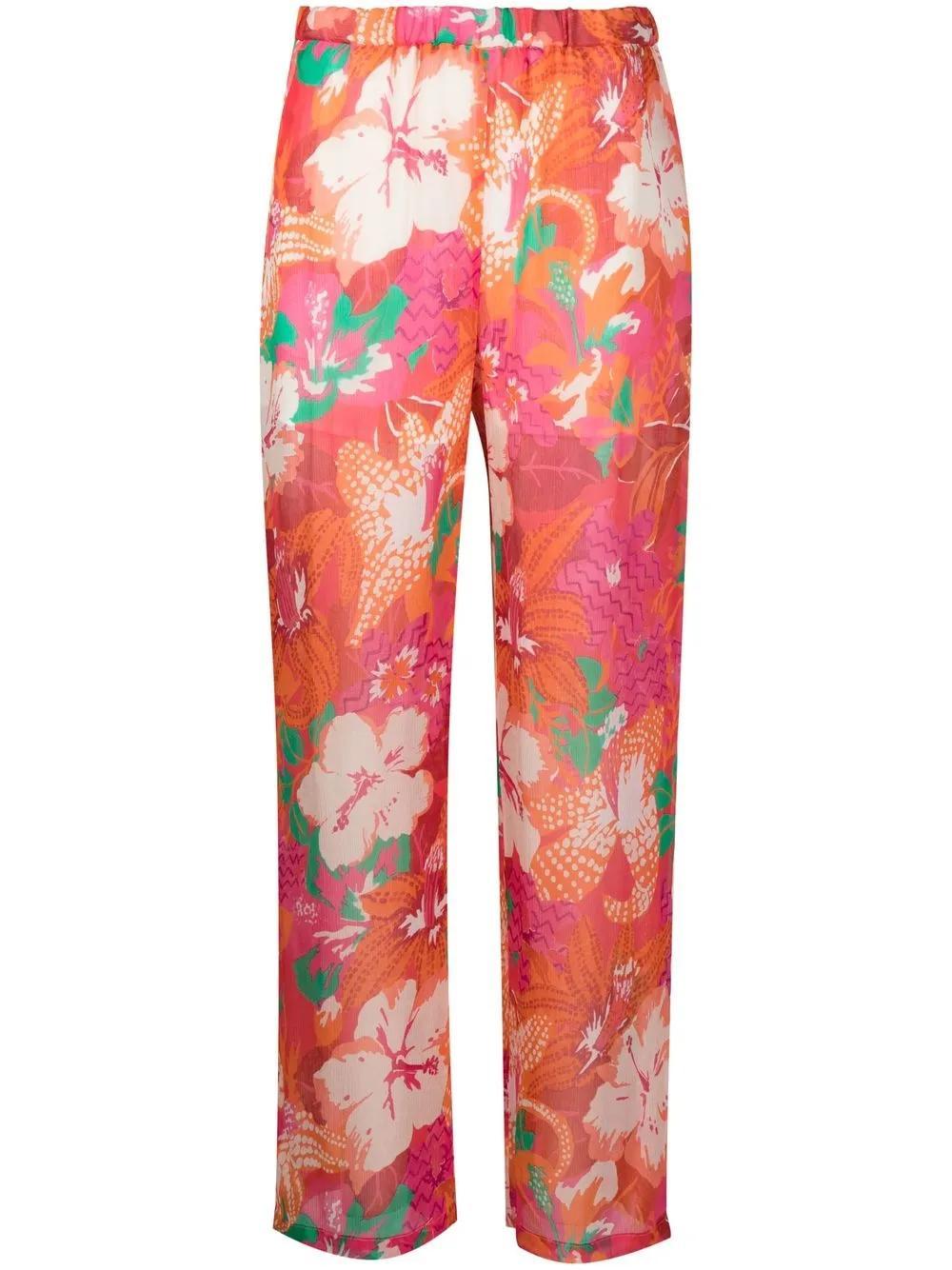 MSGM Floral-print Wide Leg Trousers In Red Product Image