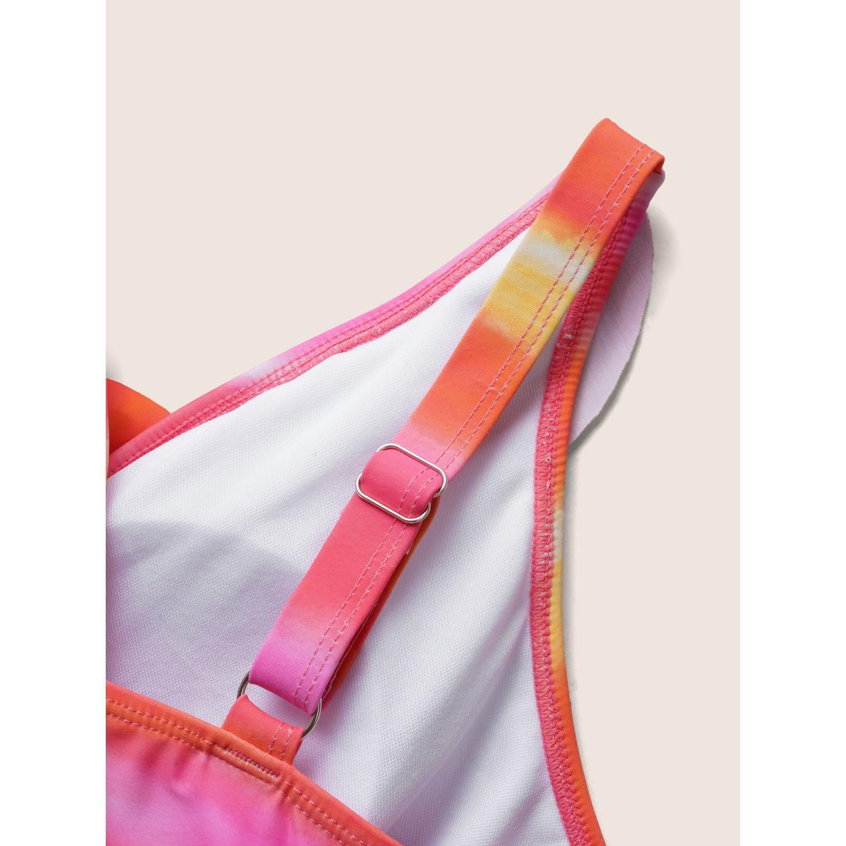 Plus Size Ombre Wrap Ruffle Trim One Piece Swimsuit Women's Swimwear Multicolor Beach Gathered Curve Bathing Suits High stretch One Pieces BloomChic 26/4X Product Image