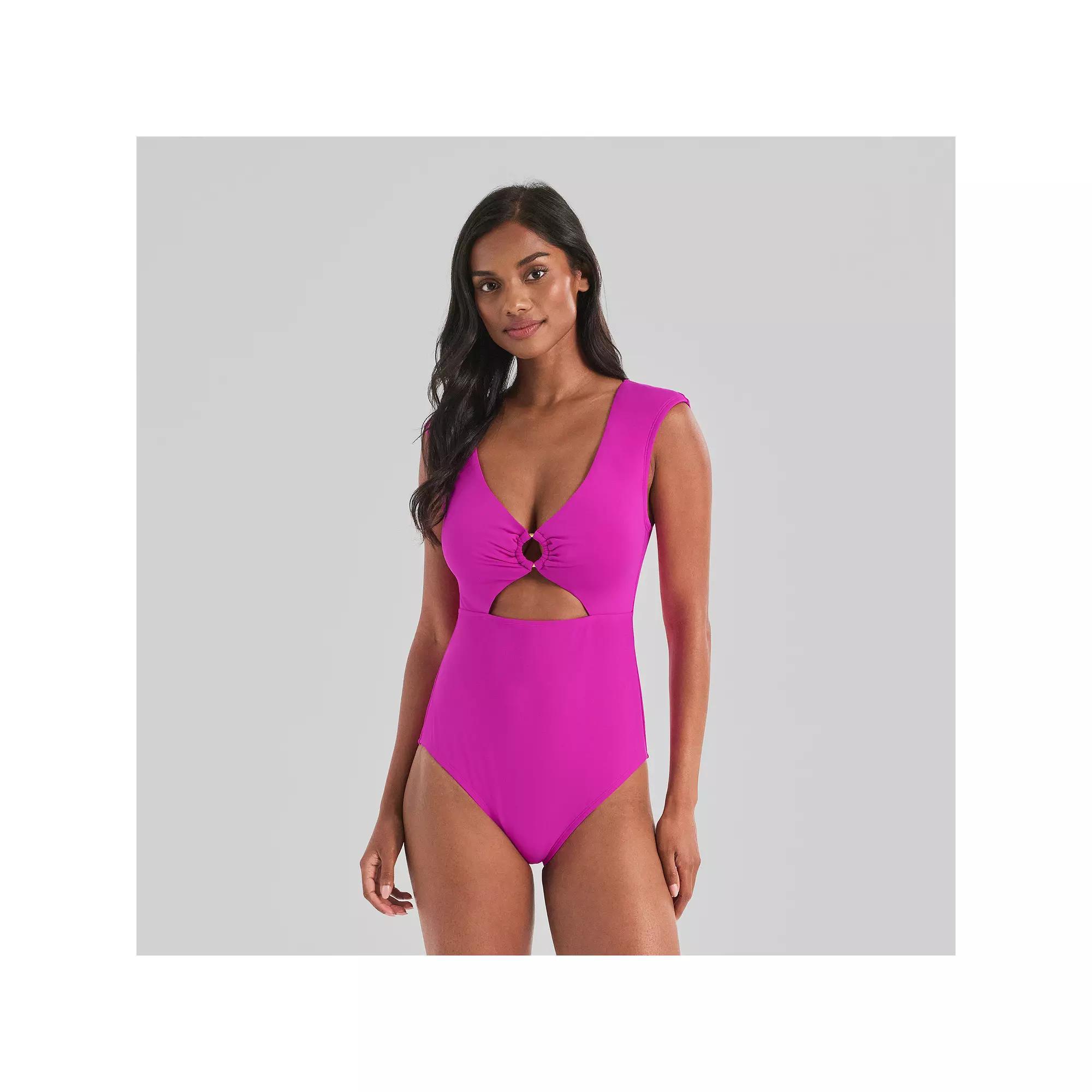 Women's Freshwater Cap Sleeve Cut-Out One-Piece Swimsuit, Size: XS, Pink Product Image