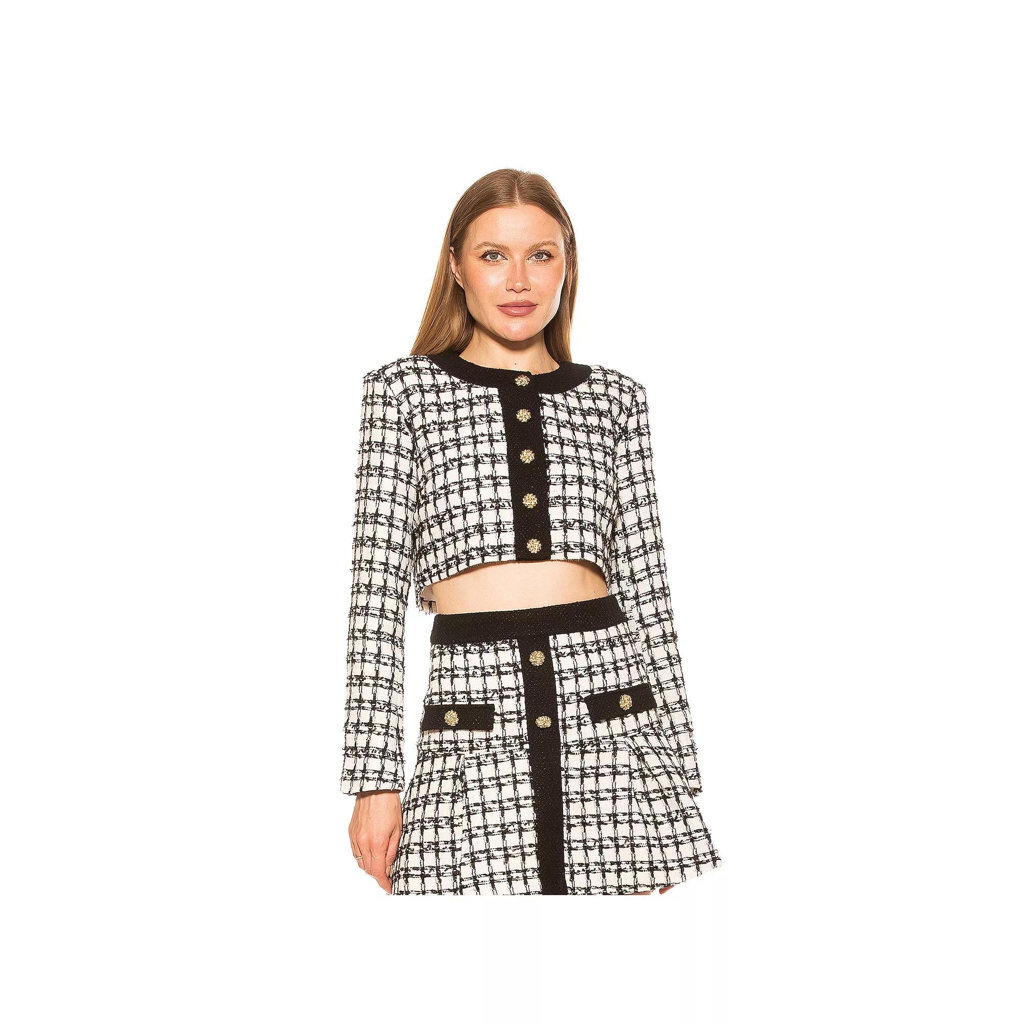 Women's ALEXIA ADMOR Clara Cropped Tweed Jacket, Size: 10, Ivory Check Product Image