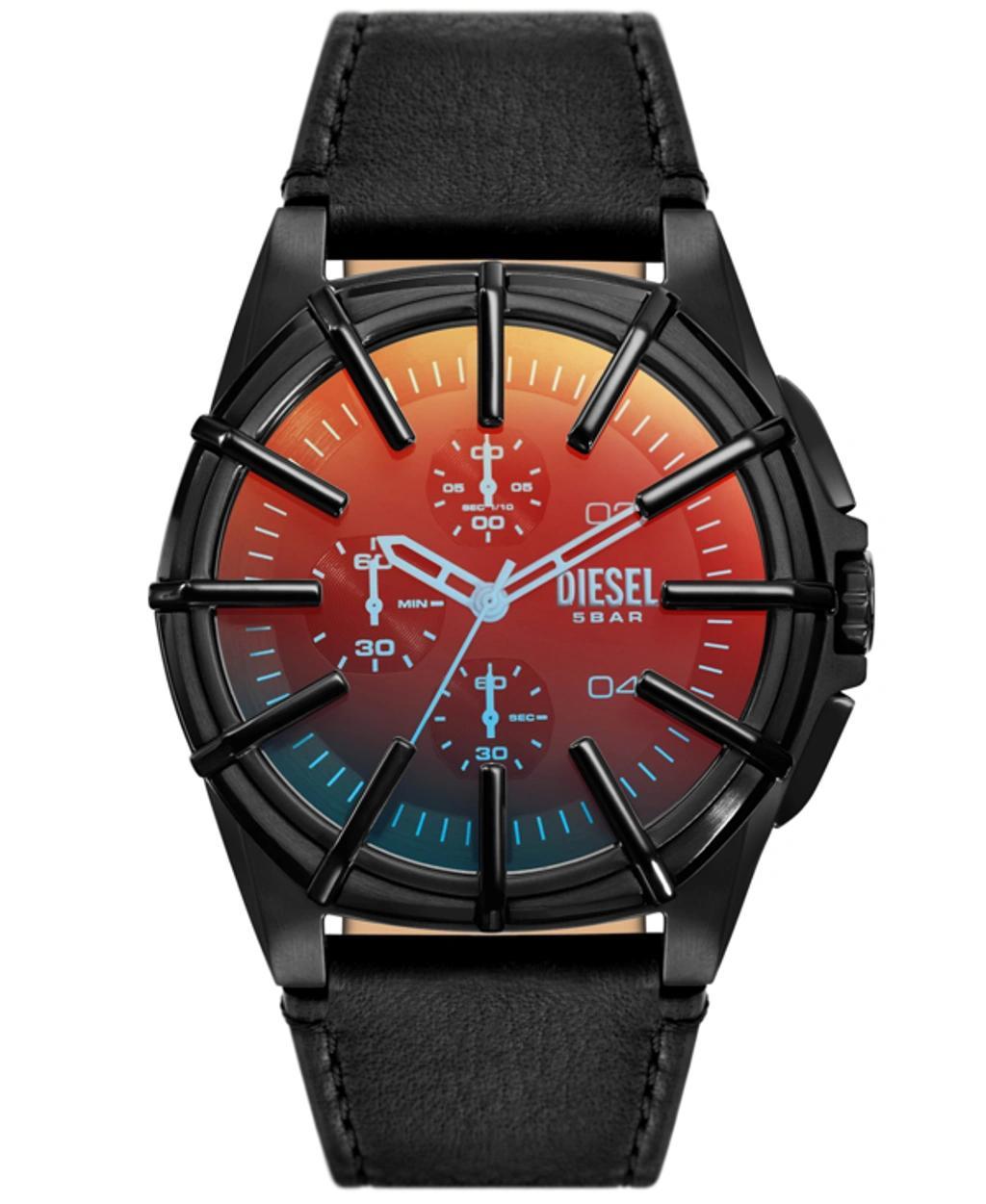 DIESEL Men's Framed Chronograph Black Leather Watch 44mm Product Image