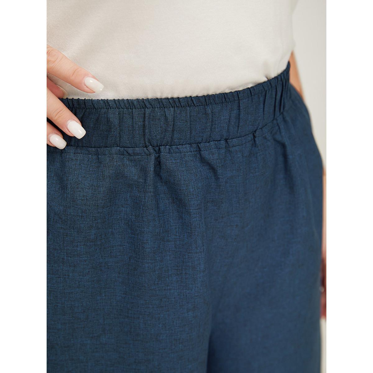 Plus Size Solid Button Detail Wide Leg Pants Women Black Workwear Essentials Wide Leg High Rise Work Pants BloomChic 28/5X Product Image