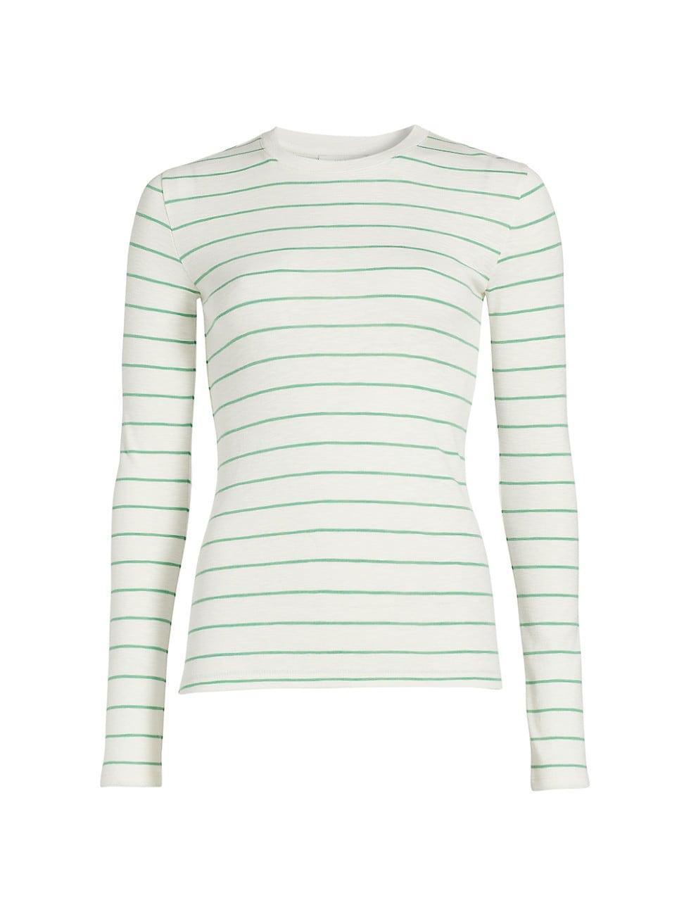 Womens Striped Cotton-Blend Crewneck Long-Sleeve T-Shirt Product Image