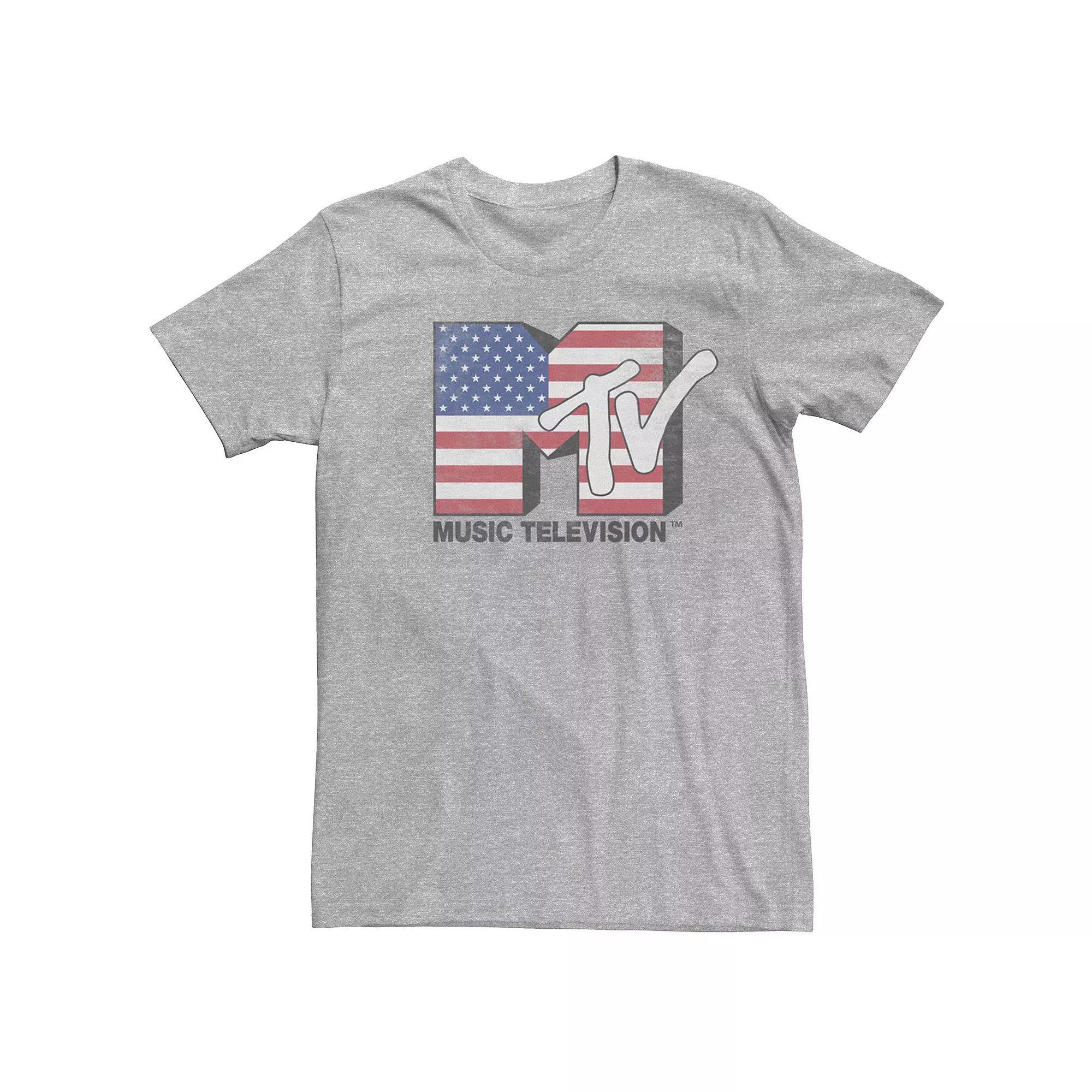 Men's MTV American Flag Faded Logo Short Sleeve Tee, Size: Medium, Athletic Grey Product Image