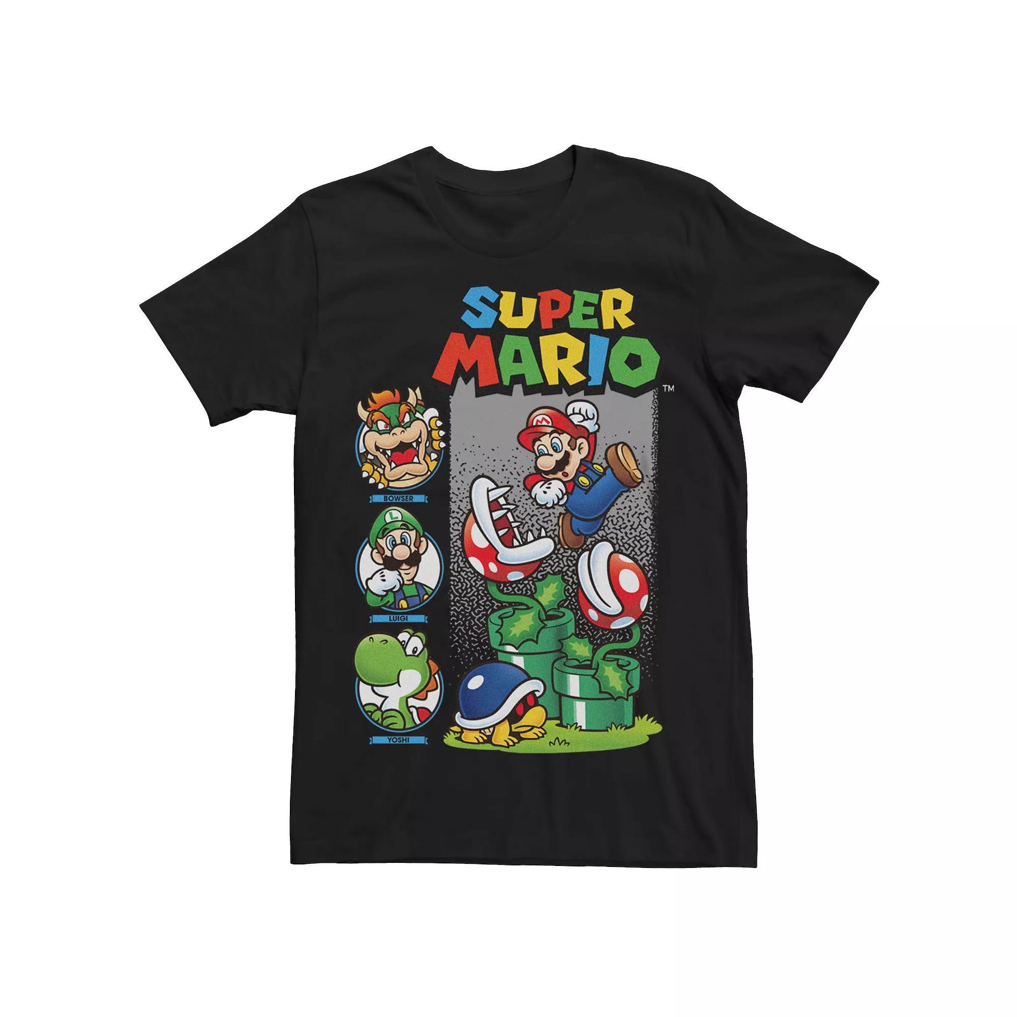 Men's Nintendo Super Mario Bros. Mario Jumping Plants Graphic Tee, Size: Medium, Black Product Image