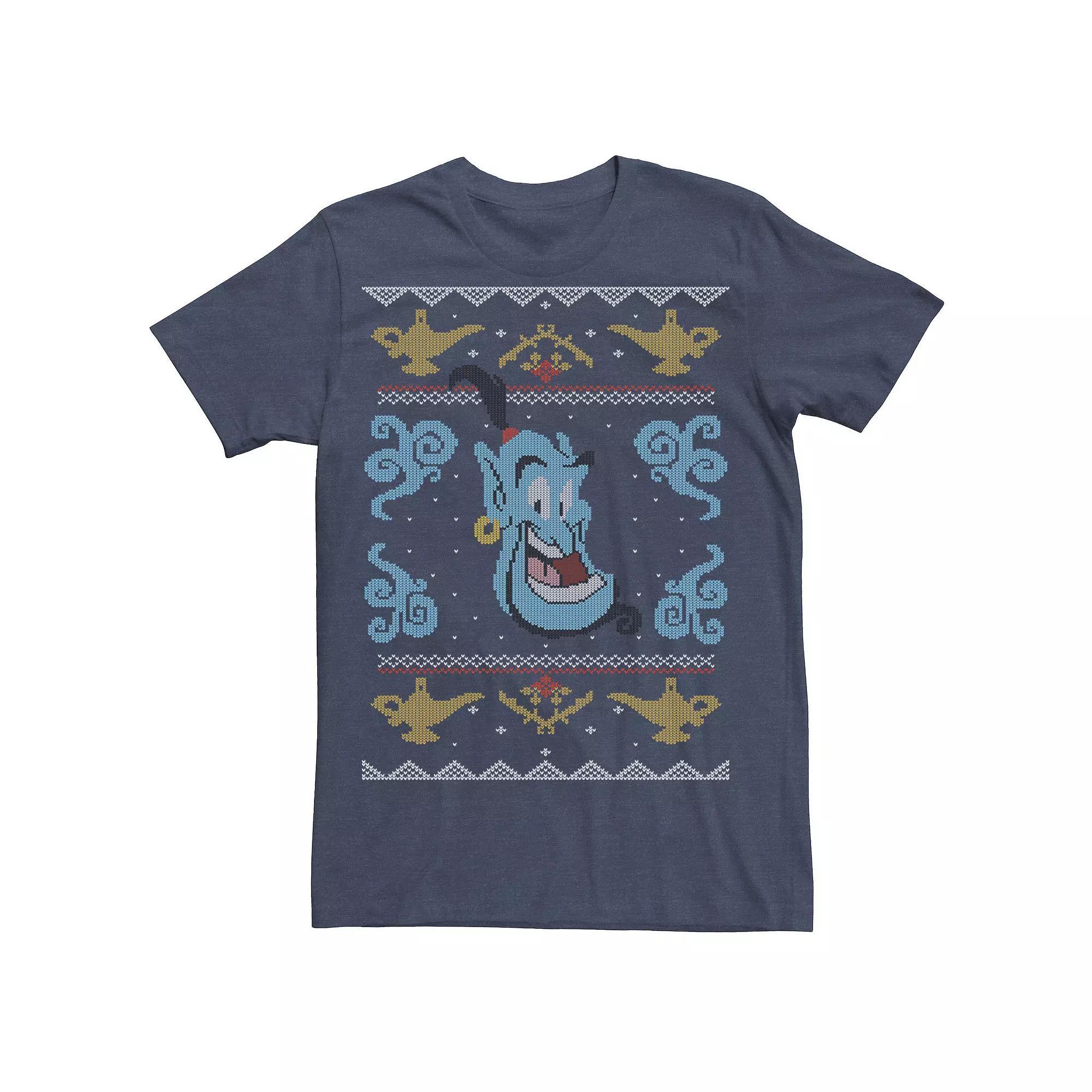 Disney's Aladdin Genie Men's Ugly Christmas Sweater Tee, Size: Small, Navy Grey Product Image