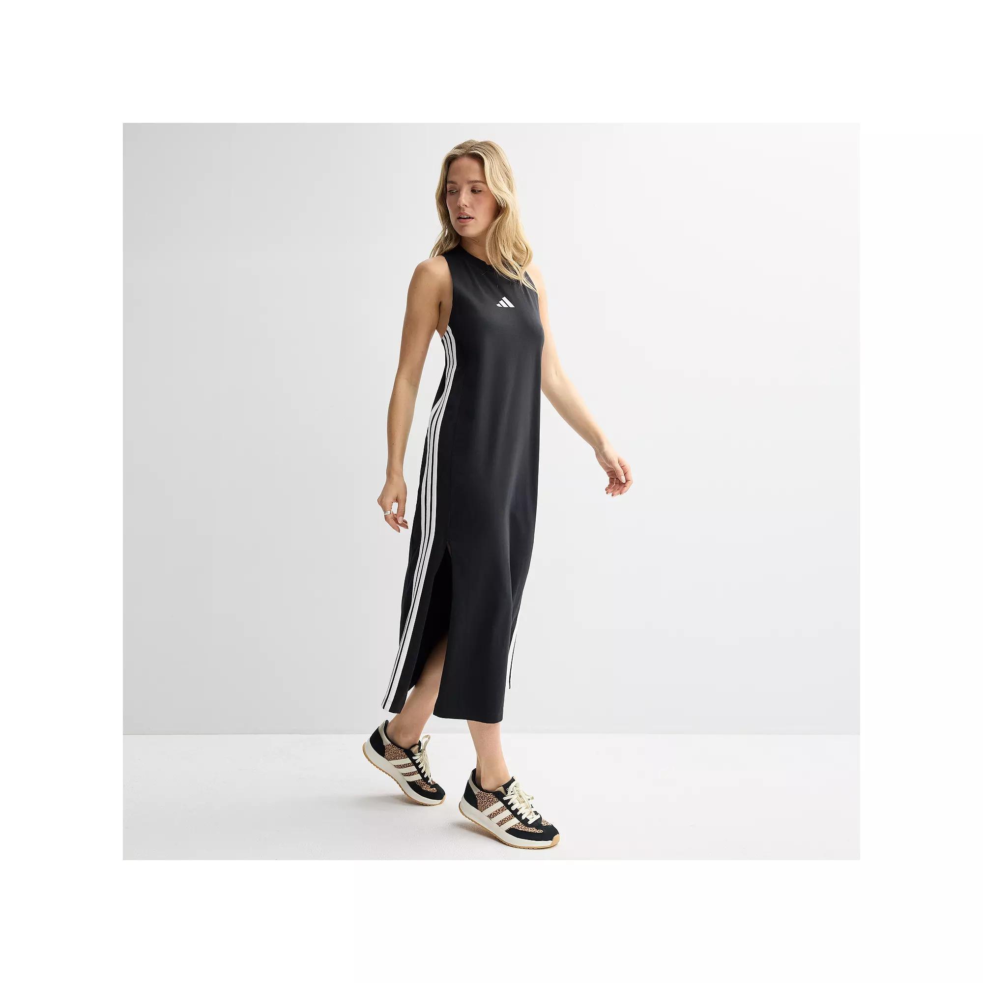 Women's adidas 3-Stripes Long Racerback Sportswear Dress, Size: XS, Clear Pink White Product Image
