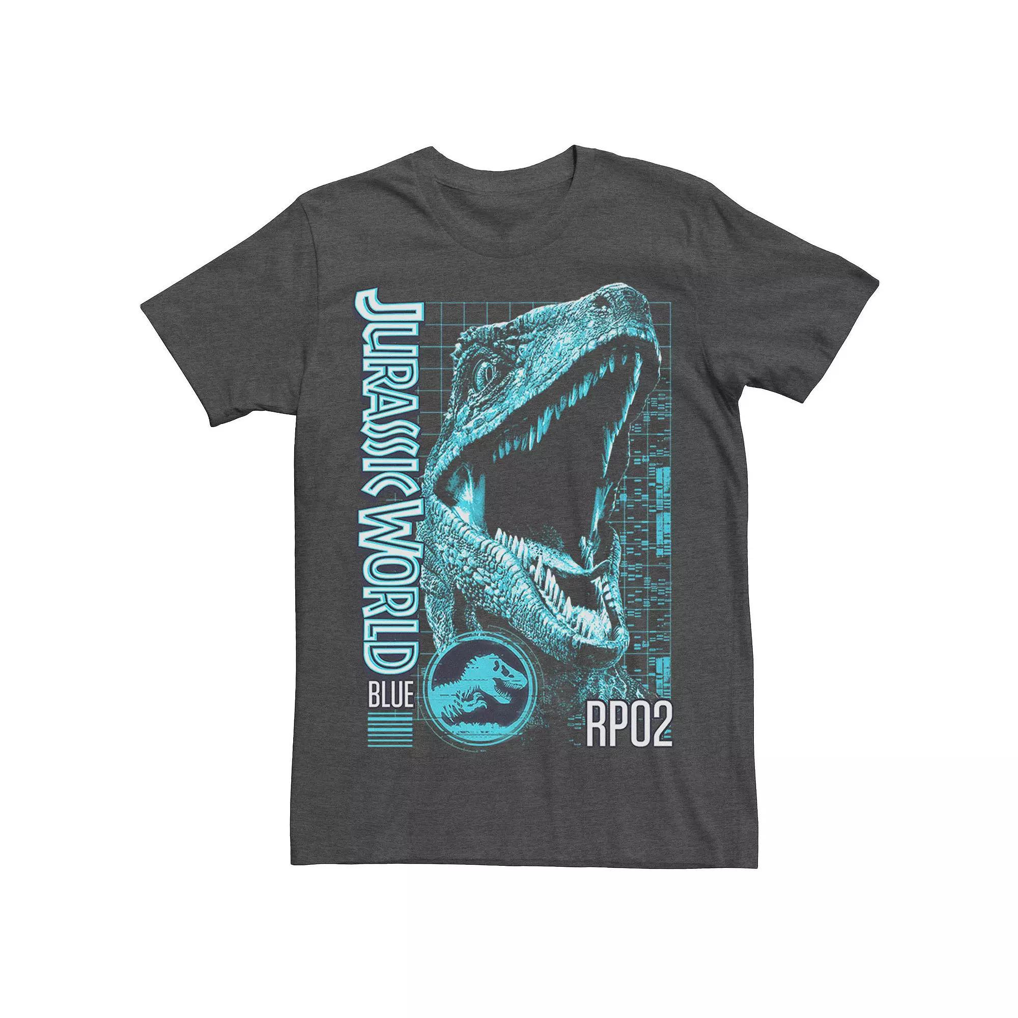 Men's Jurassic World Two Blue Face Tech Schematic Tee, Size: Medium, Grey Product Image