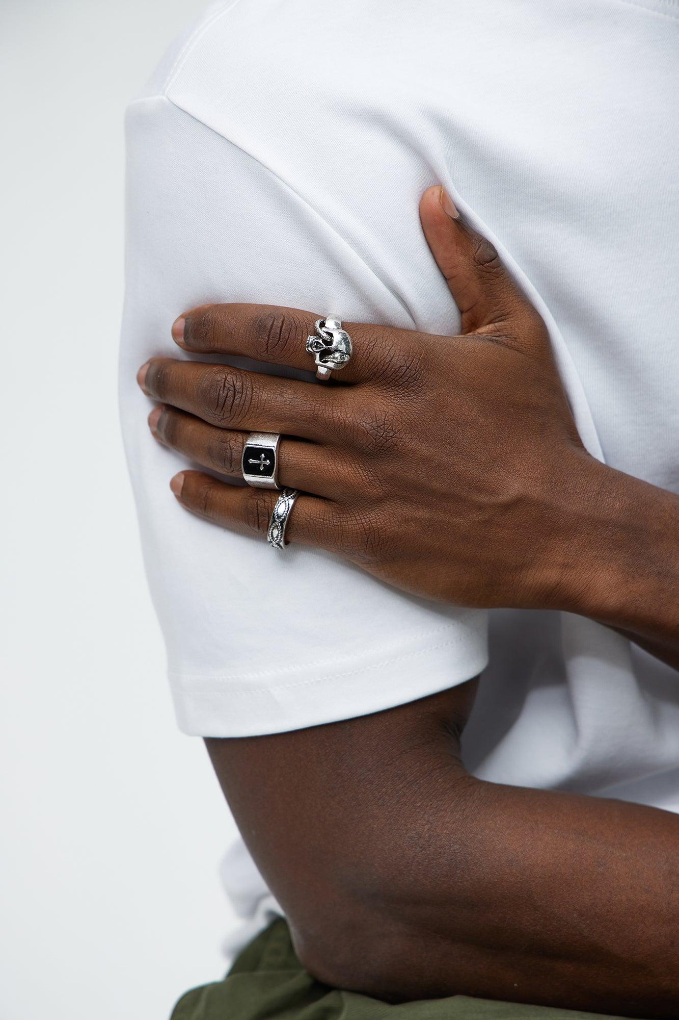 Black Cross Ring Set - Silver Product Image