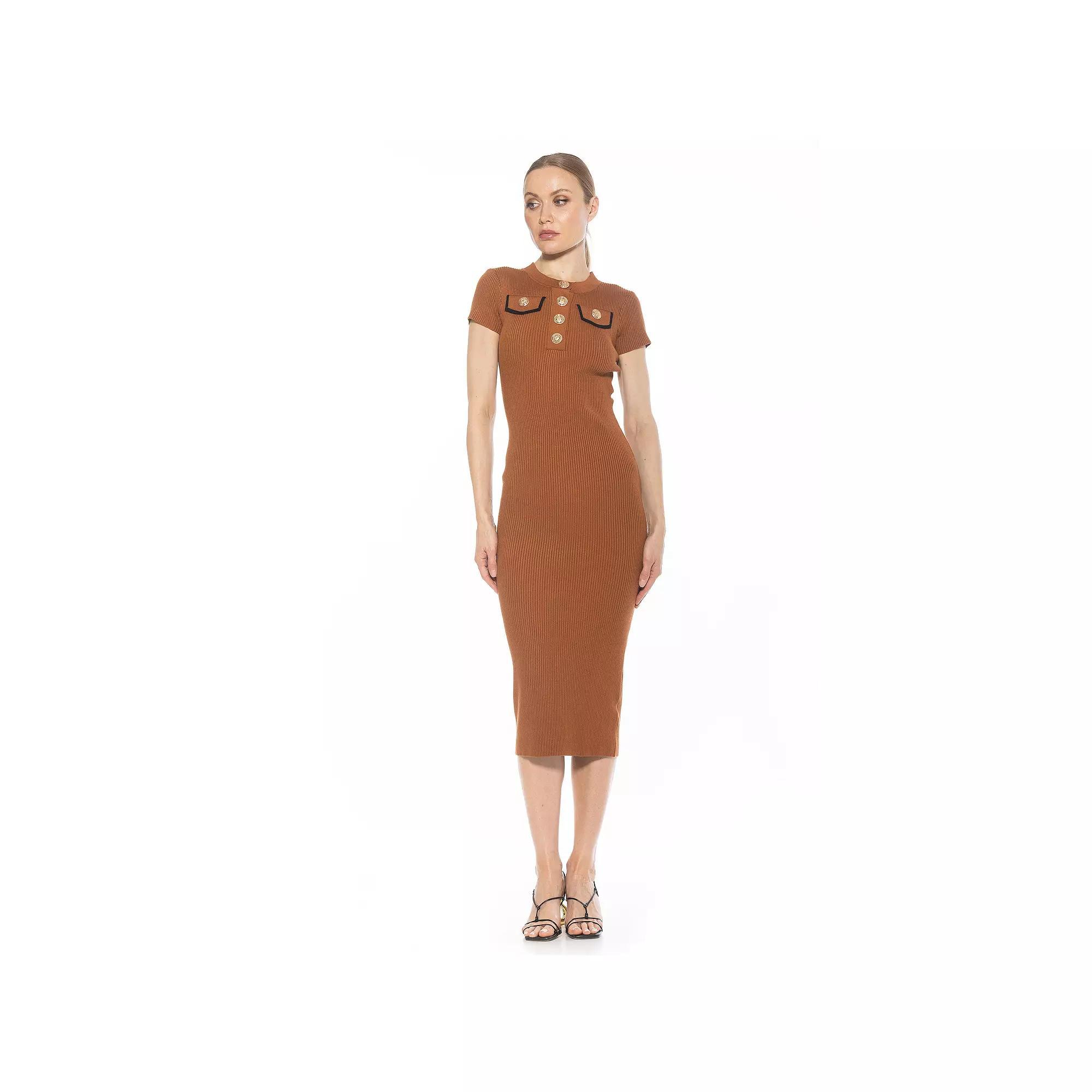 Women's ALEXIA ADMOR Rhys Ribbed Knit Short Sleeve Midi Dress, Size: XL, Camel Product Image