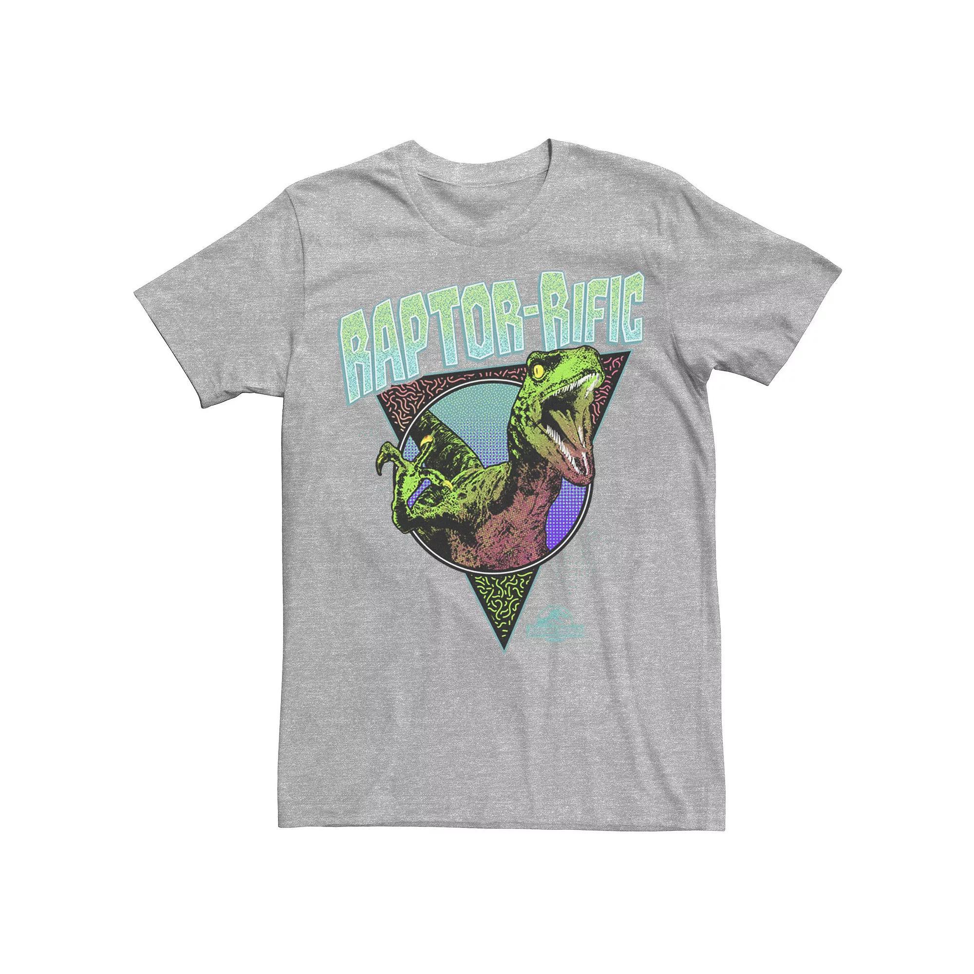 Men's Jurassic World 80's Retro Raptor-rific Dino Graphic Tee, Size: XXL, Athletic Grey Product Image