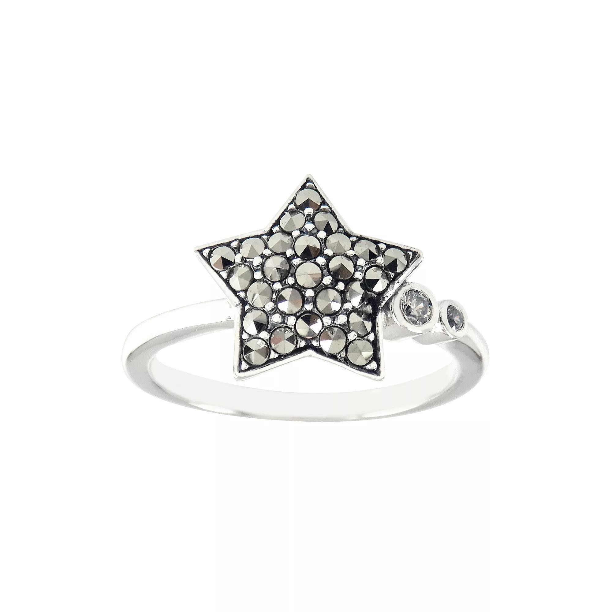 Lavish by TJM Sterling Silver Marcasite & Cubic Zirconia Asymmetrical Star Ring, Women's, Size: 9 Product Image