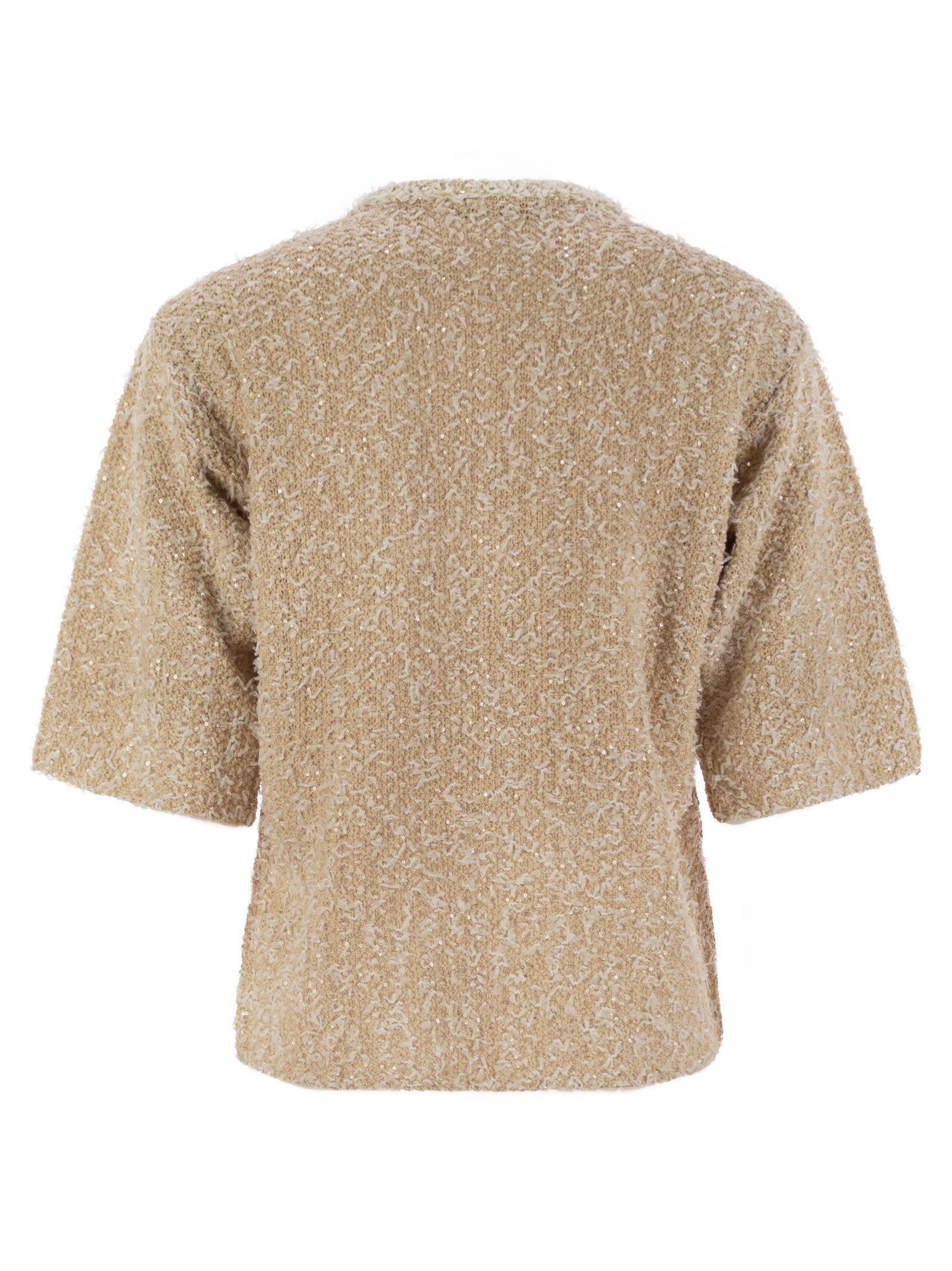 FABIANA FILIPPI Tweed-effect Crew-neck T-shirt In Beige Product Image