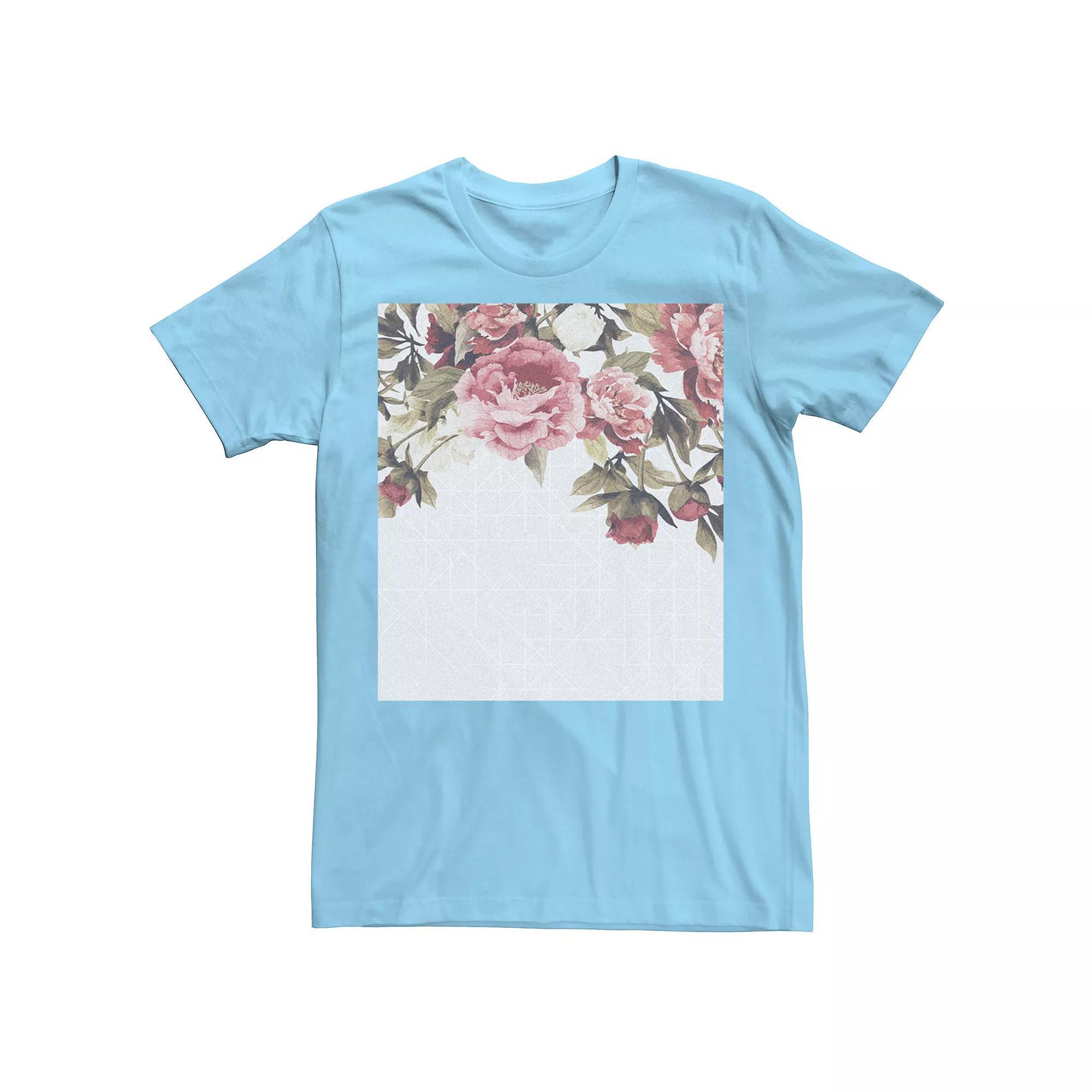 Men's Floral Panel White Lines Tee, Size: Large, Light Blue Product Image