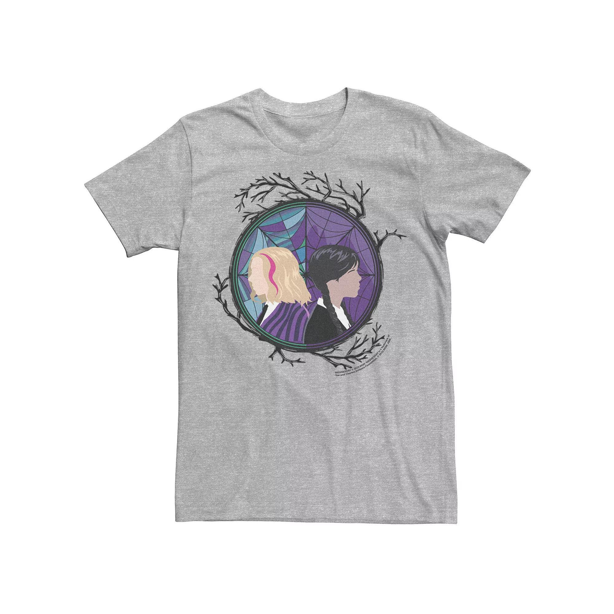 Big & Tall Wednesday and Enid Stained Web Tee, Men's, Size: 4XL Tall, Athletic Grey Product Image