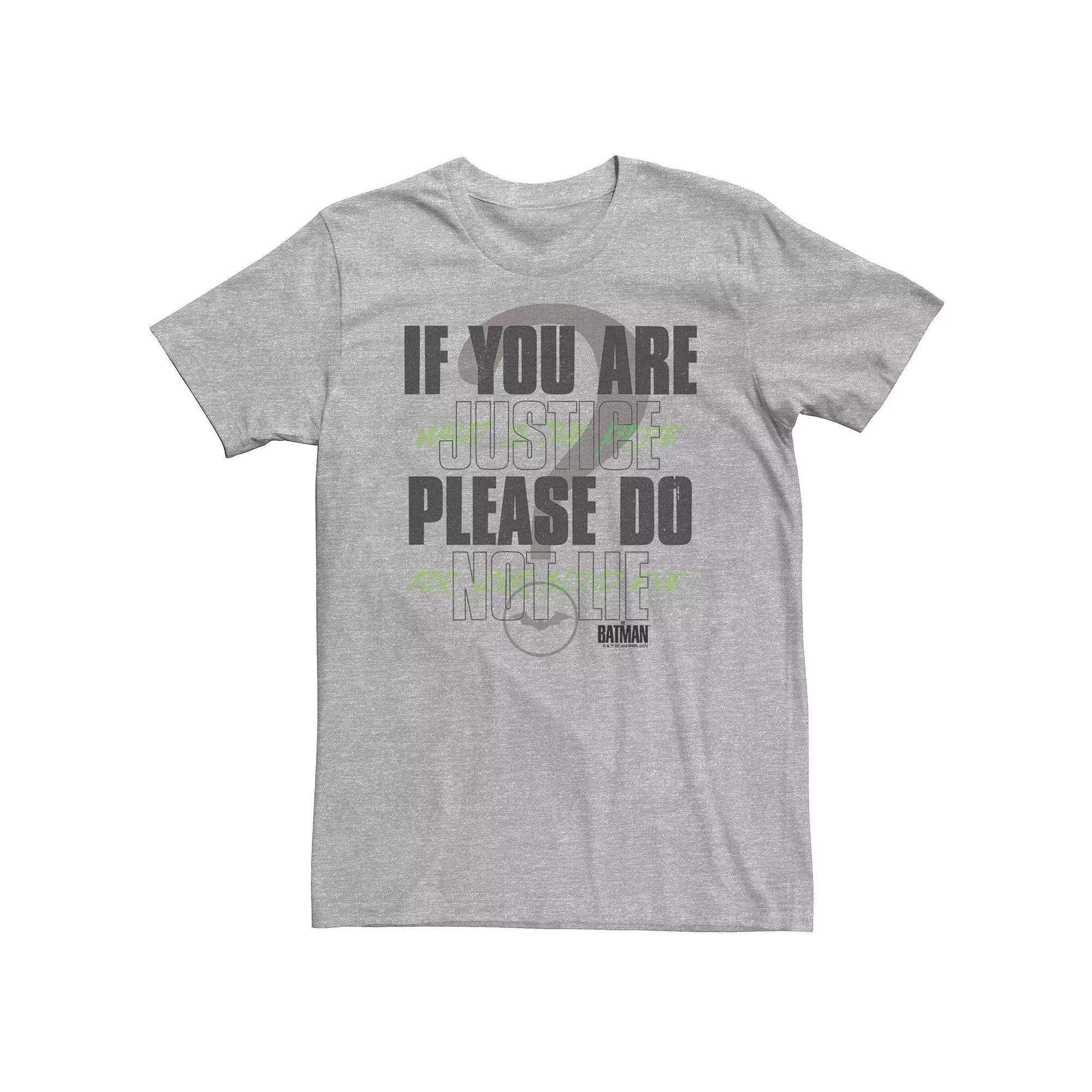 Big & Tall DC Batman If You Are Justice Please Do Not Lie Tee, Men's, Size: XXL Tall, Athletic Grey Product Image