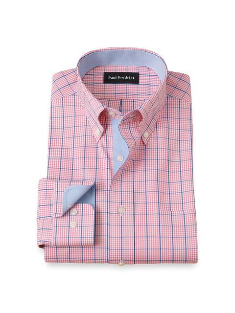 Comfort Stretch Non-Iron Windowpane Dress Shirt With Contrast Trim - Pink/blue Product Image