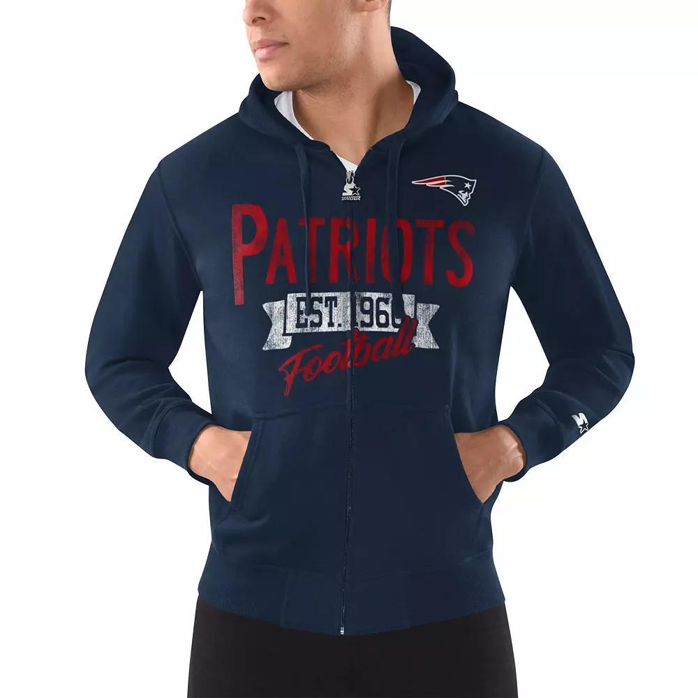Men's Starter Navy New England Patriots Domestic Post Season Full-Zip Hoodie, Size: Medium, Blue Product Image