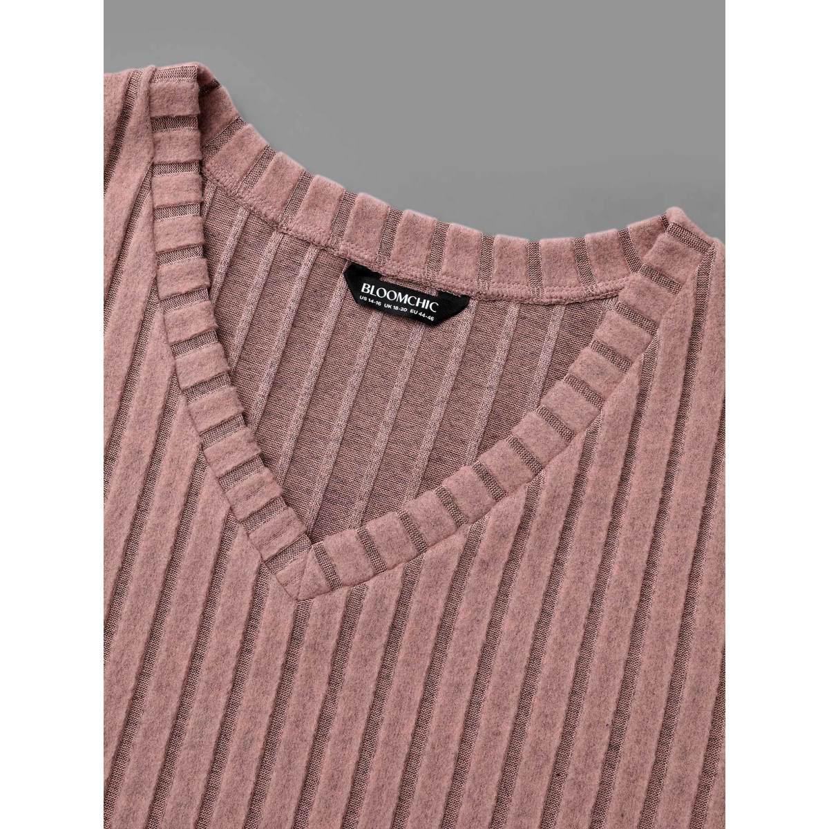Plus Size V Neck Floral Patchwork Pit Strip T-shirt DustyPink Women Casual Texture Natural Flowers V-neck Loose Everyday T-shirts BloomChic 14-16/1X Product Image