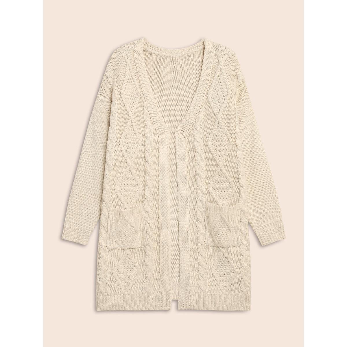 Plus Size Cable Knit Drop Shoulder Pocket Cardigan WhiteSmoke Women Casual Loose Sleeveless Everyday Cardigans BloomChic 22-24/3X Product Image