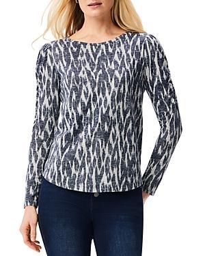 NIC+ZOE Nzt Ikat Long Sleeve Ruched Tee (Indigo Multi) Women's Clothing Product Image