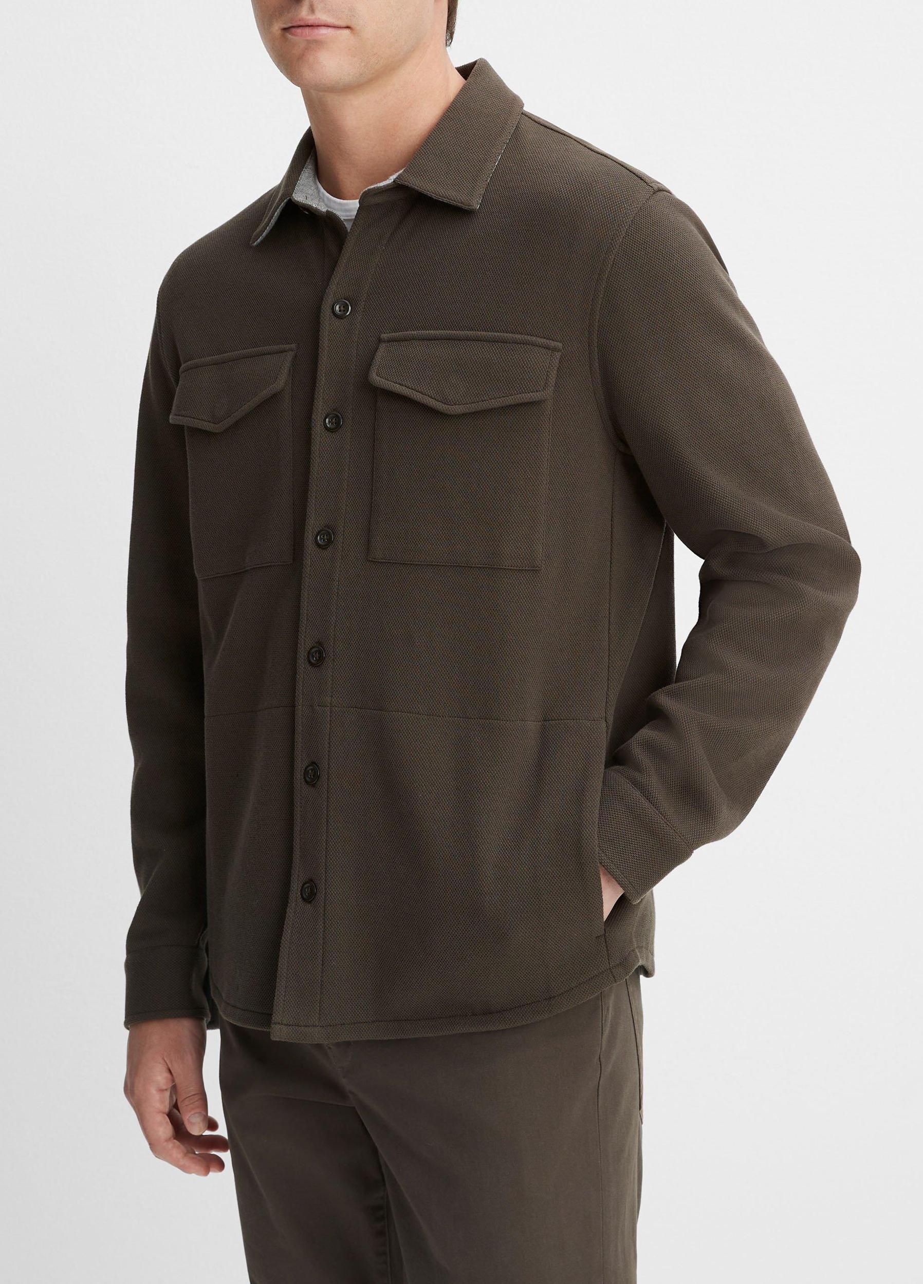 Mens Double-Knit Cotton-Blend Piqu Shirt Jacket, Black/medium Heather Grey, Size L Vince Product Image