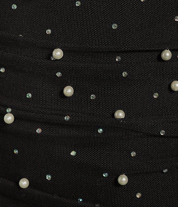 Honey and Rosie Adjustable Spaghetti Strap Pearl Stones Fitted Short Dress Product Image
