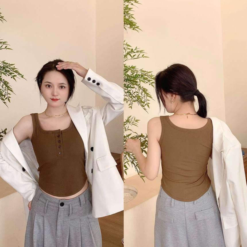 Henley Plain Asymmetrical Tank Top Product Image