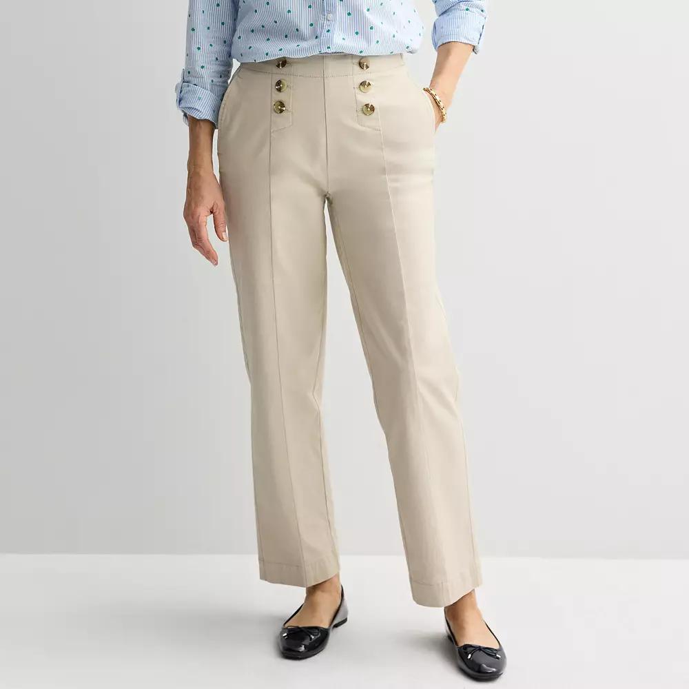 Petite Croft & Barrow® Sailor Button Chino Pants, Women's, Size: 14 Petite, Odell Beige Product Image