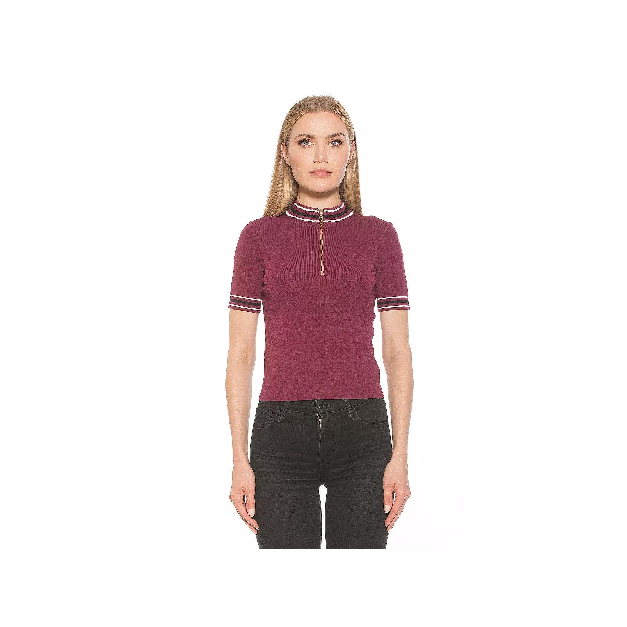 Women's ALEXIA ADMOR Phoebe Knit 1/4-Zip Short Sleeve Mock Neck Top, Size: XL, Ivory Product Image