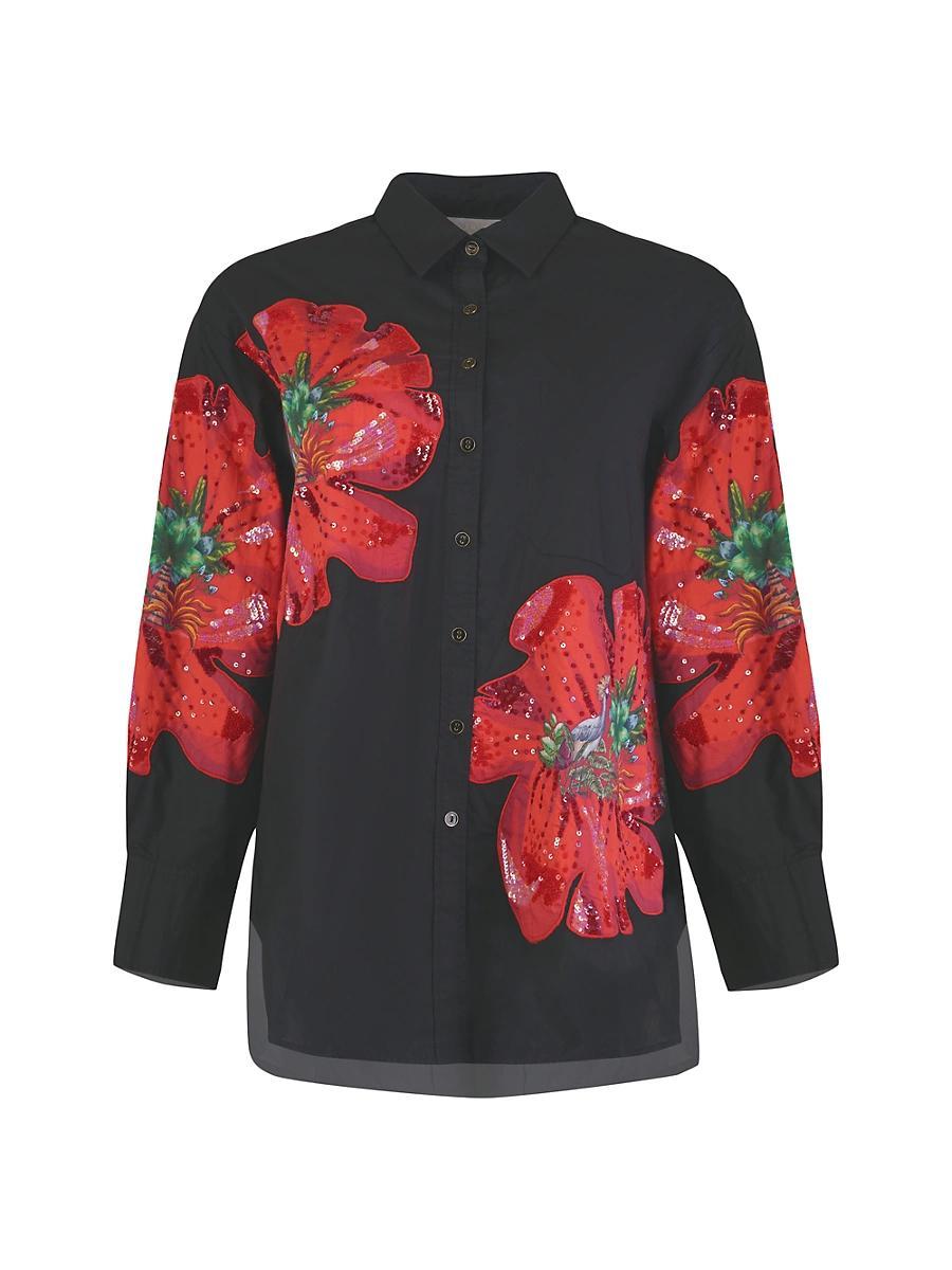 Womens Sequined Floral Poplin Shirt Product Image