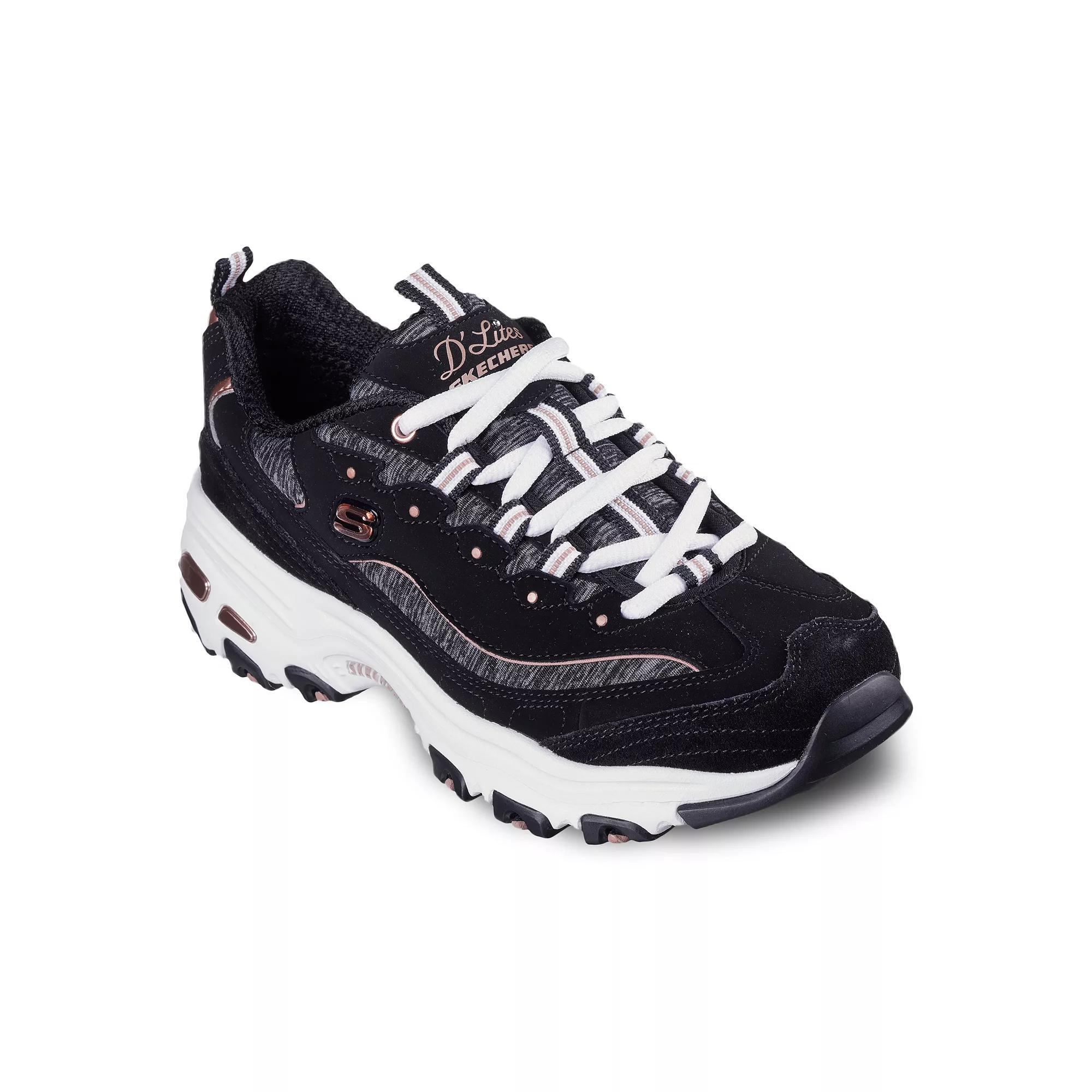 Skechers® D'Lites Women's Shoes, Size: 5, Black Rosegold Leather Product Image