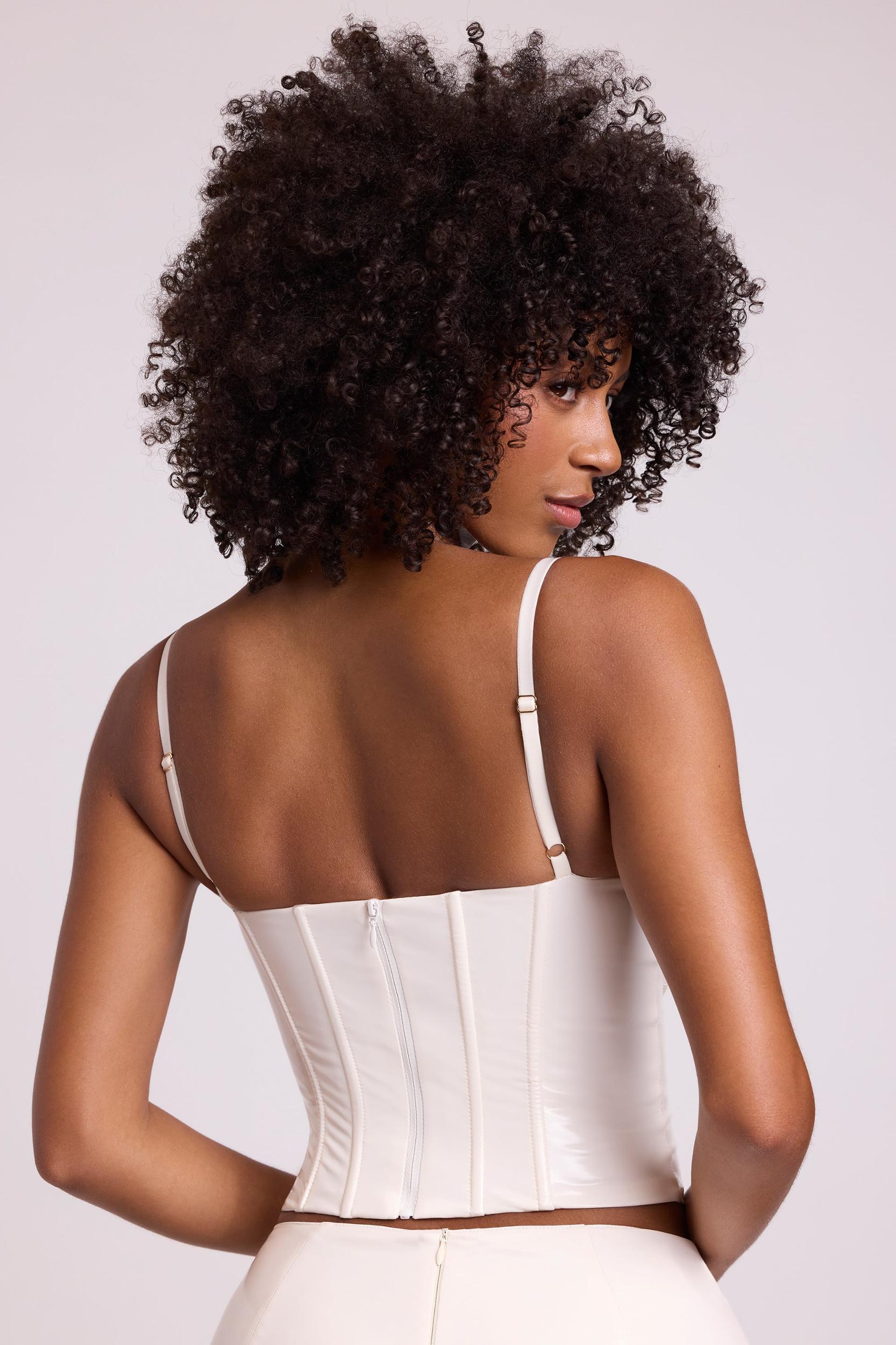Vinyl Underwired Corset Crop Top in White Product Image