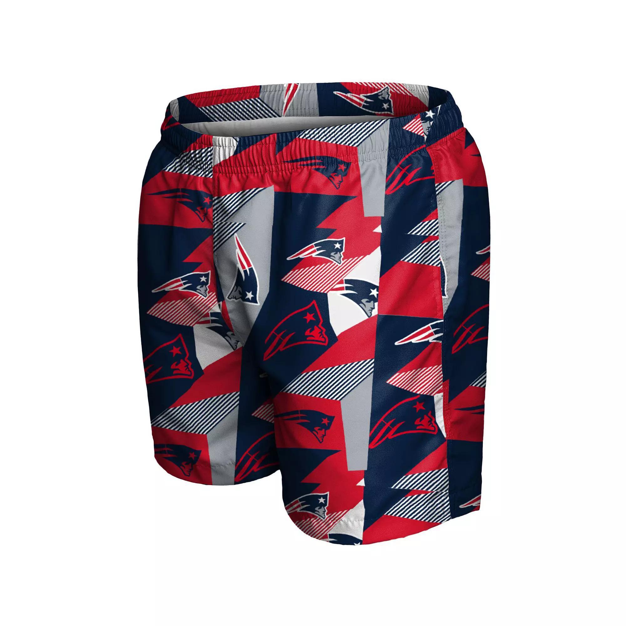 Men's FOCO Navy/Red New England Patriots Geo Print Swim Trunks, Size: Small, Blue Product Image