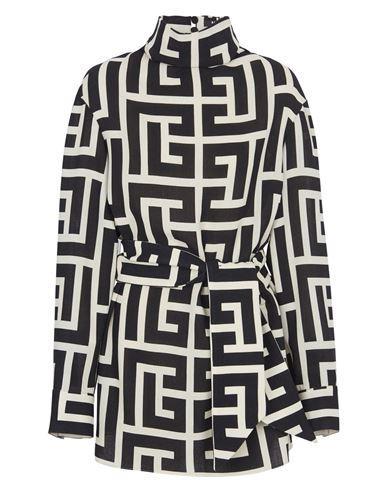 BALMAIN Monogrammed Blouse With Belt Woman Top Black Size 8 Wool Product Image