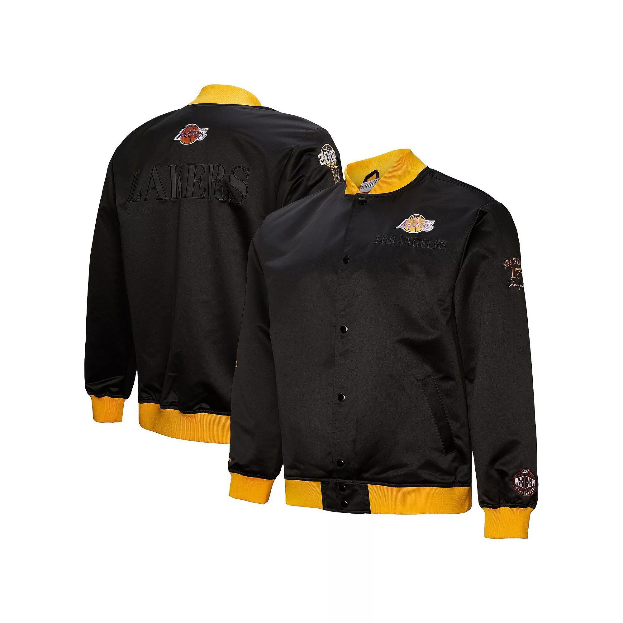 Men's Mitchell & Ness Black Los Angeles Lakers Hardwood Classics Team OG 3.0 Lightweight Satin Full-Snap Jacket, Size: XL Product Image
