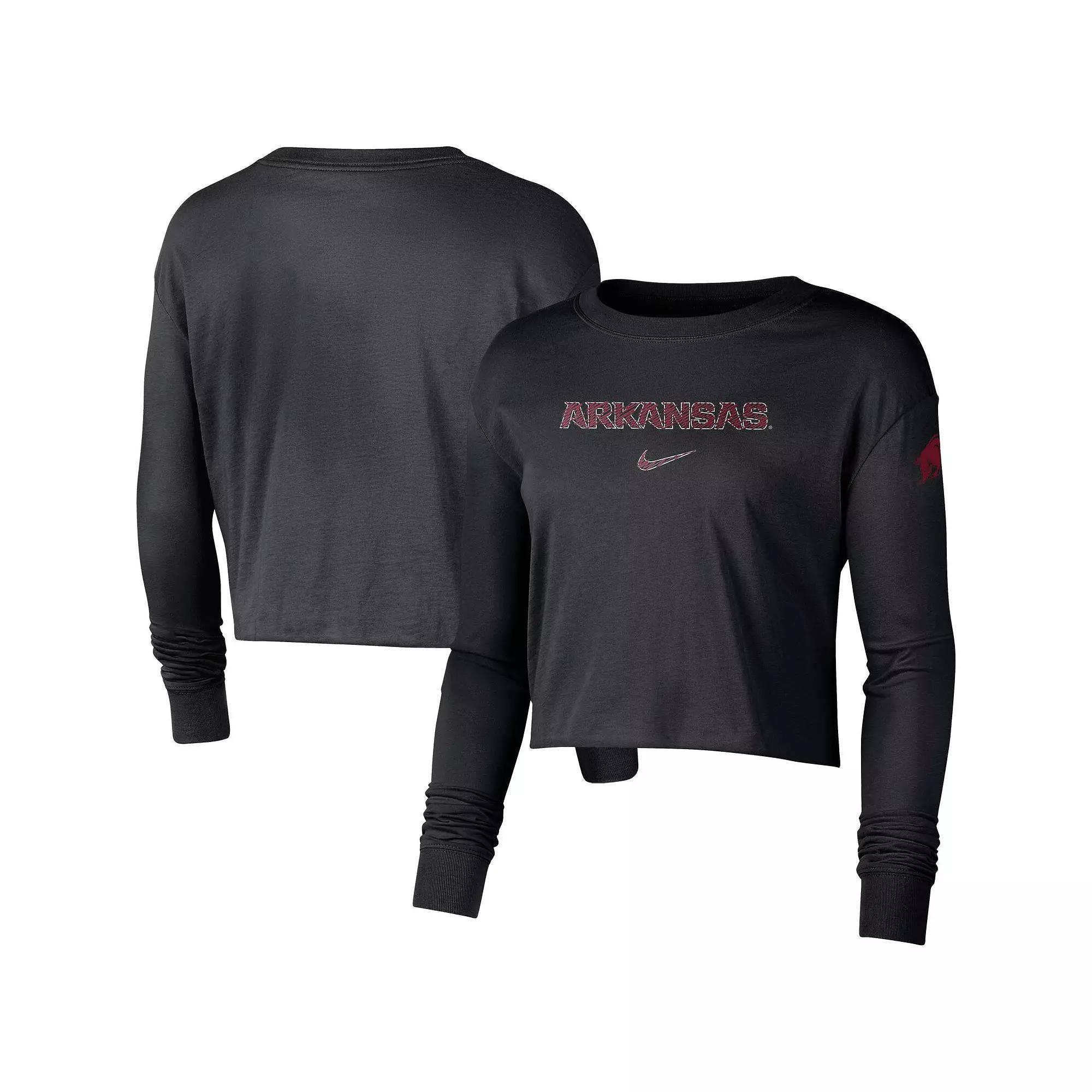 Womens Nike Arkansas Razorbacks 2-Hit Cropped Long Sleeve Logo T-Shirt Product Image