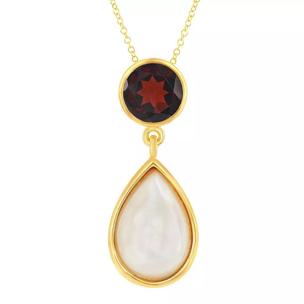 Sterling Silver 14K Gold Plated Garnet & Mop Necklace, Women's, Size: 18", Gold Tone Product Image